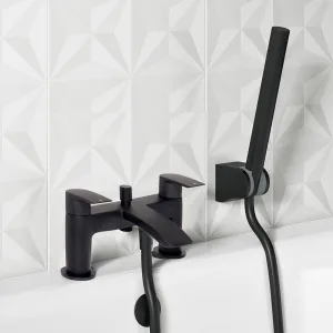 Deluxe Manly Bath Shower Mixer Matt Black With Handset Kit