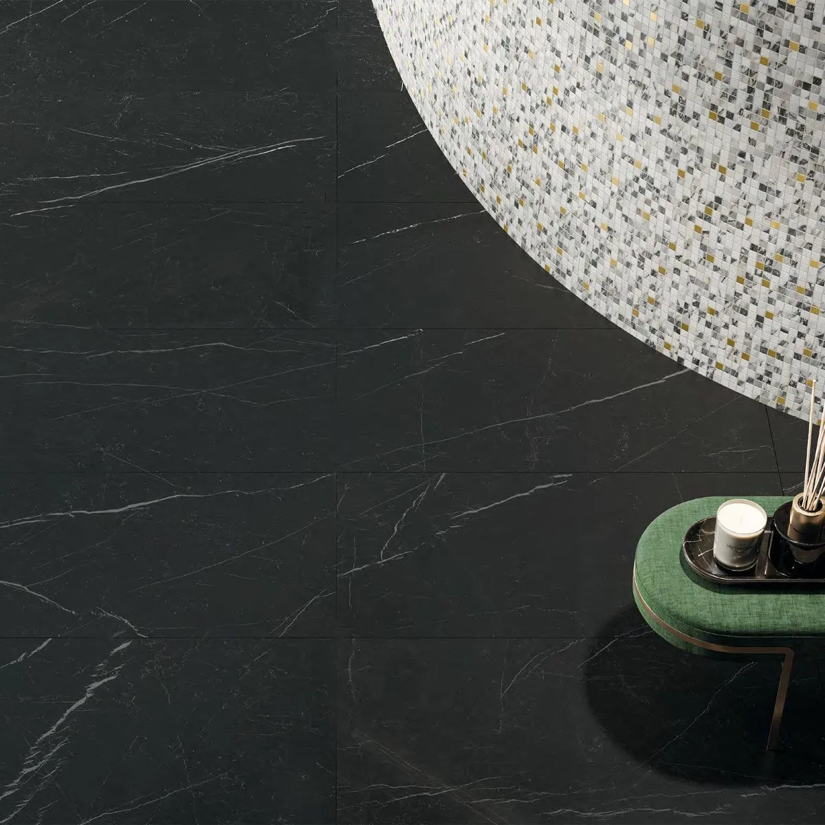 Deluxe Nero Marquinia Marble Effect Porcelain Tile 60x120cm Matt