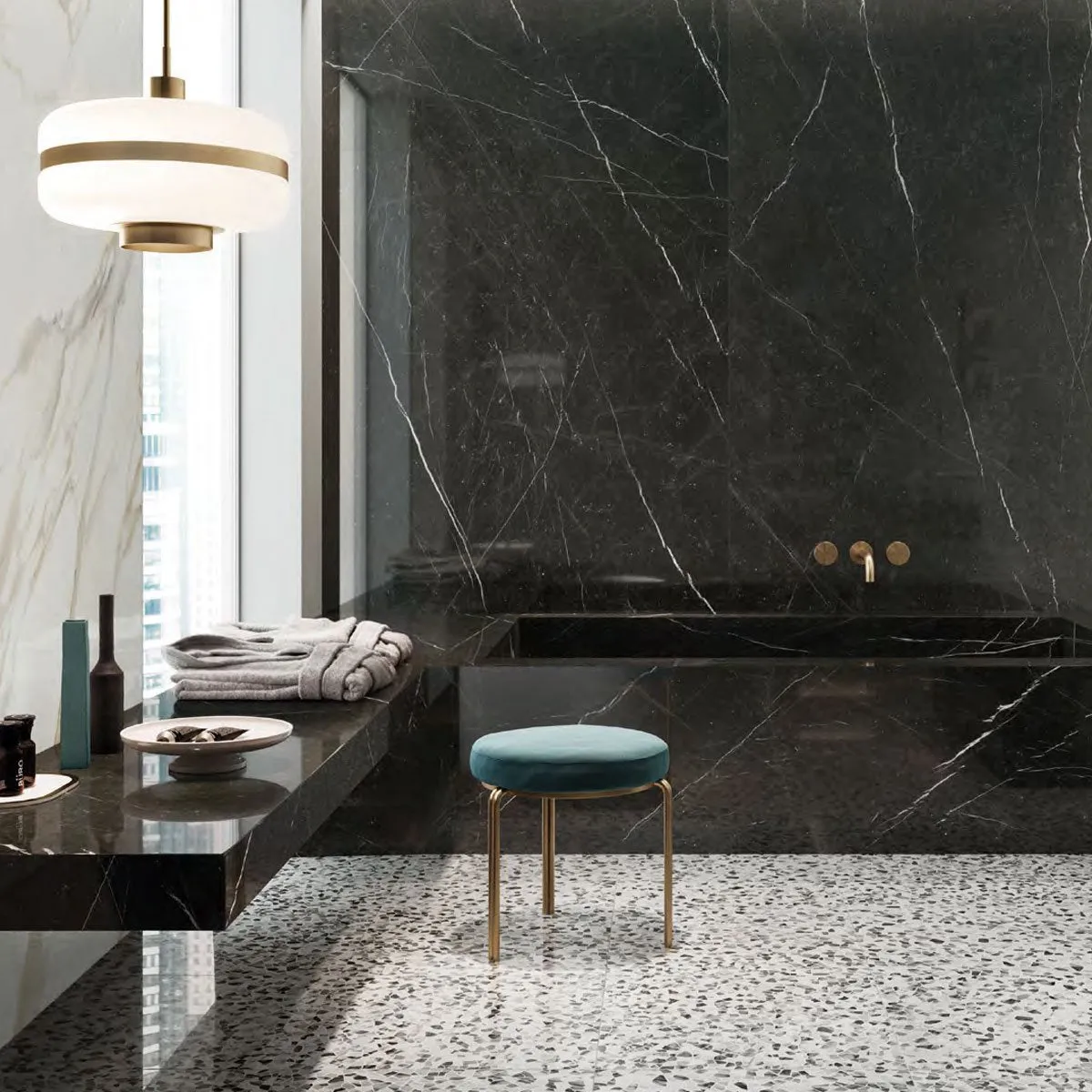Deluxe Nero Marquinia Marble Effect Porcelain Tile 60x120cm Matt