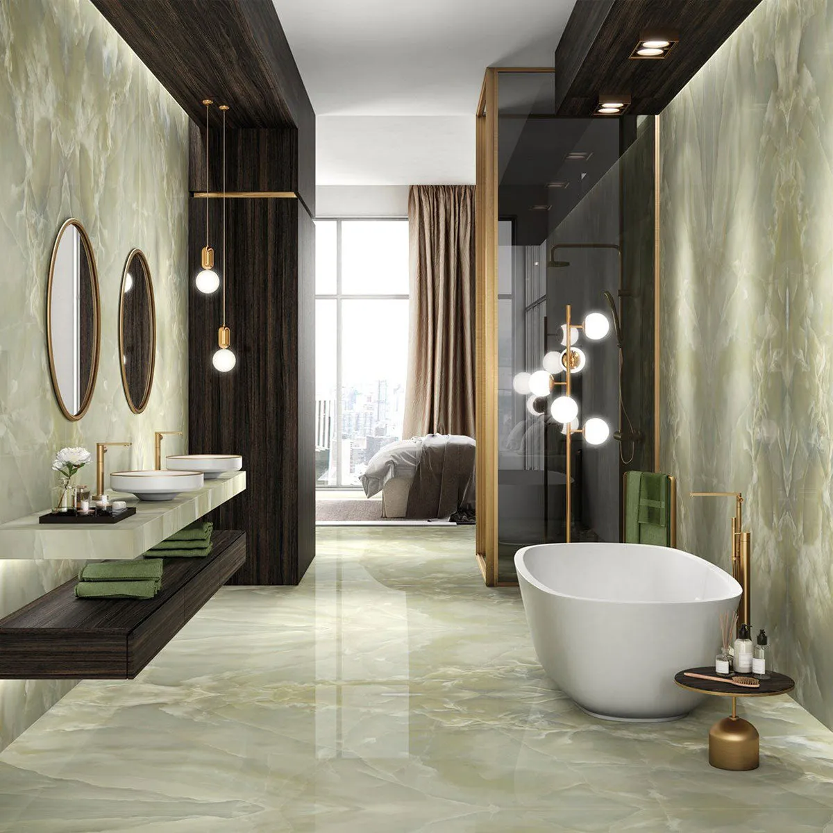 Deluxe Onyx Green Marble Effect Porcelain Tile 60x120cm Gloss