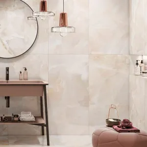 Deluxe Onyx Rose Marble Effect Porcelain Tile 60x120cm Gloss