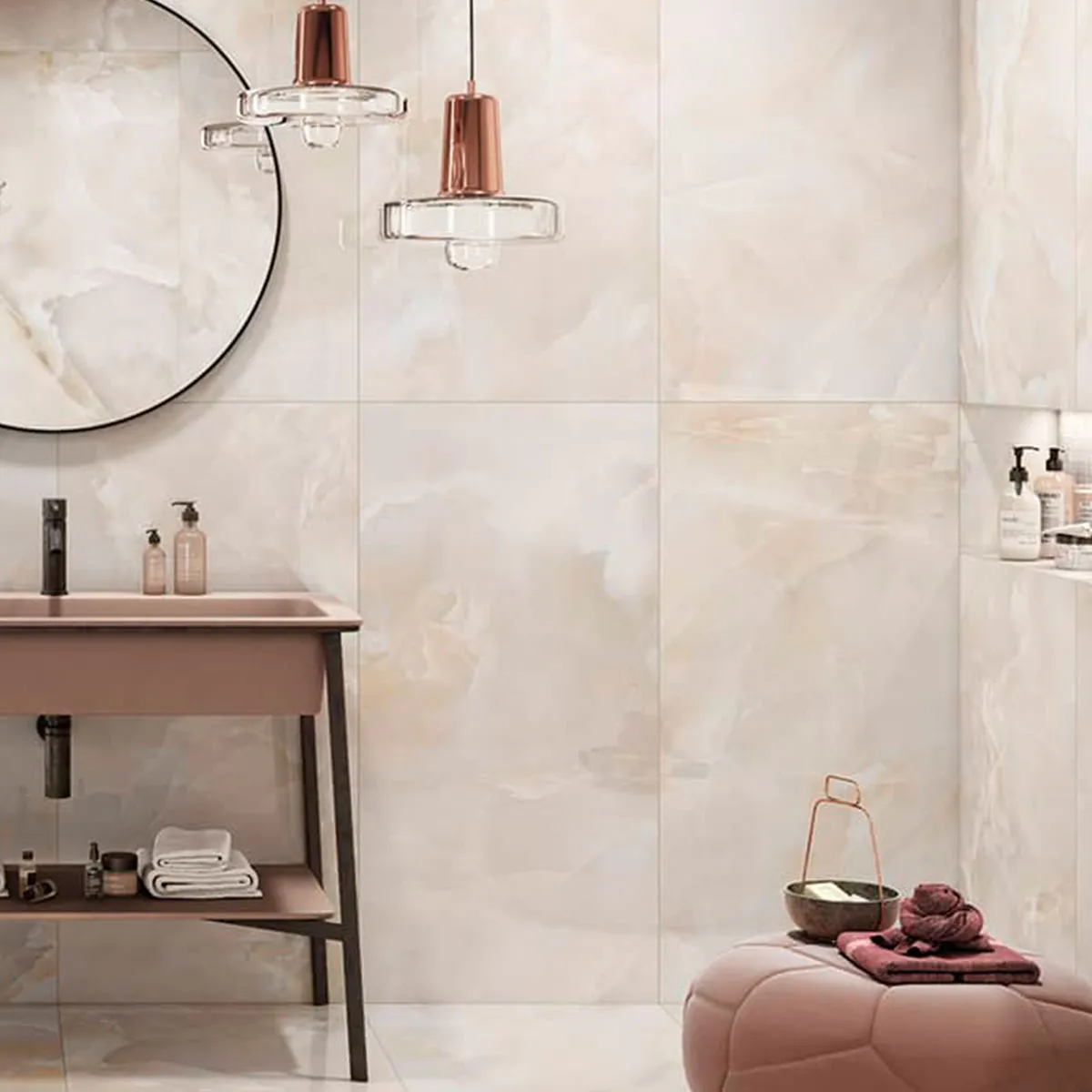Deluxe Onyx Rose Marble Effect Porcelain Tile 60x120cm Gloss