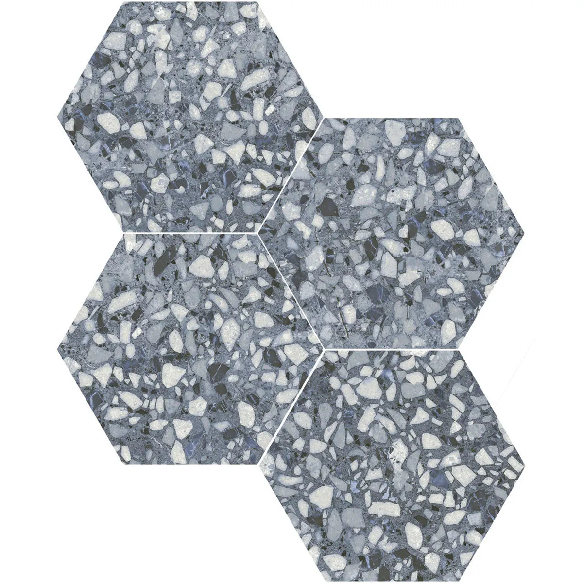Deluxe Terrazzo Blue Hexagonal Porcelain Tile 23x27cm Matt