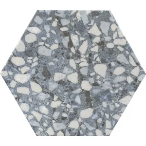 Deluxe Terrazzo Blue Hexagonal Porcelain Tile 23x27cm Matt