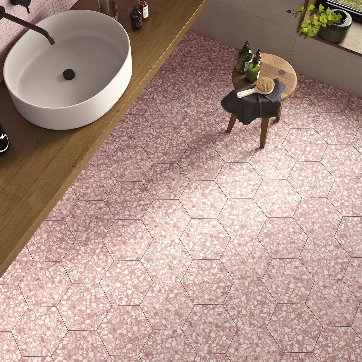 Deluxe Terrazzo Rose Hexagonal Porcelain Tile 23x27cm Matt