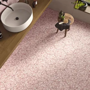 Deluxe Terrazzo Rose Hexagonal Porcelain Tile 23x27cm Matt
