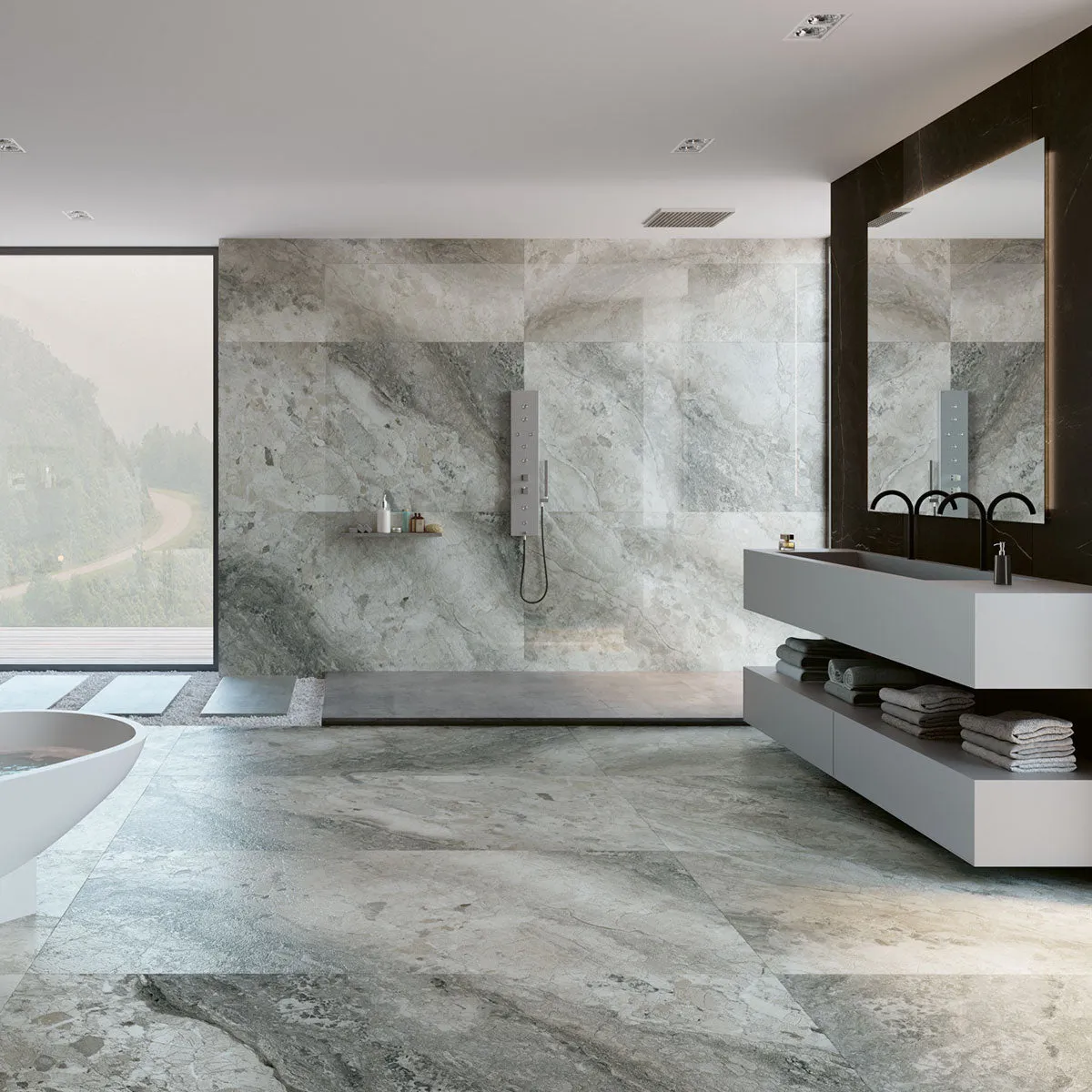 Dreamy Road 4D Shaped Marble Effect Porcelain Tile 100x100cm Matt