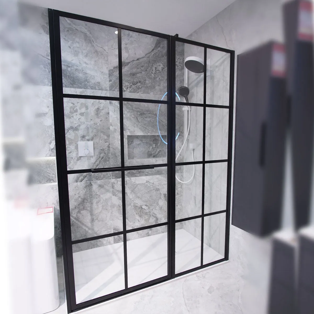 Drench FRAME Lite Shower Door Hinged To Inline Panel