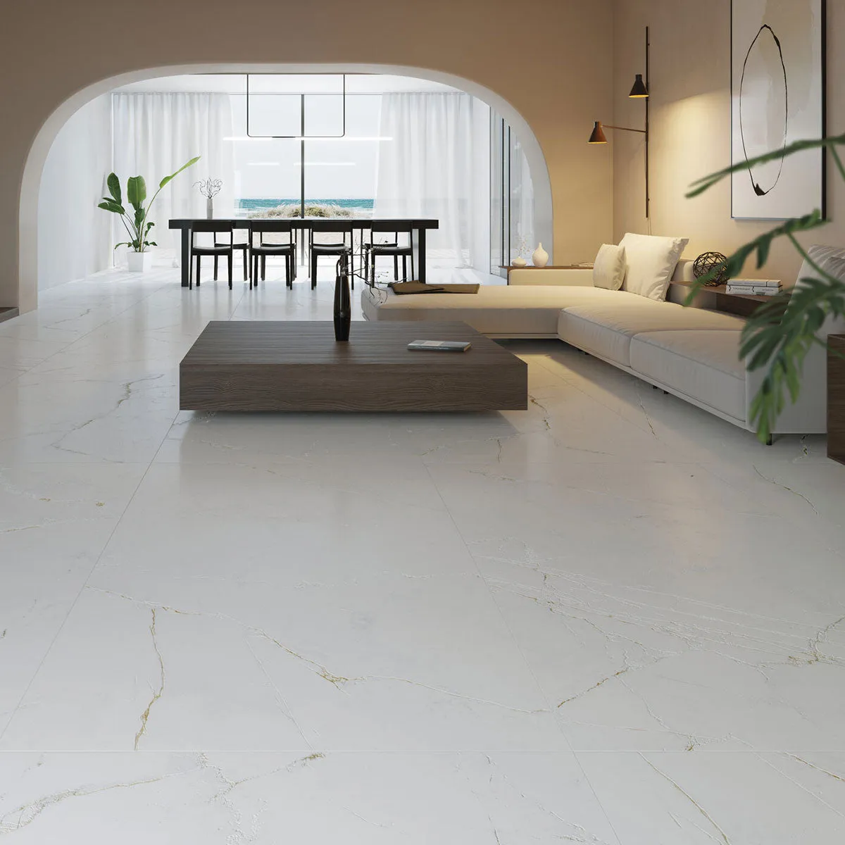 Dual White 4D Textured Marble Effect Porcelain Tile 100x100cm Matt