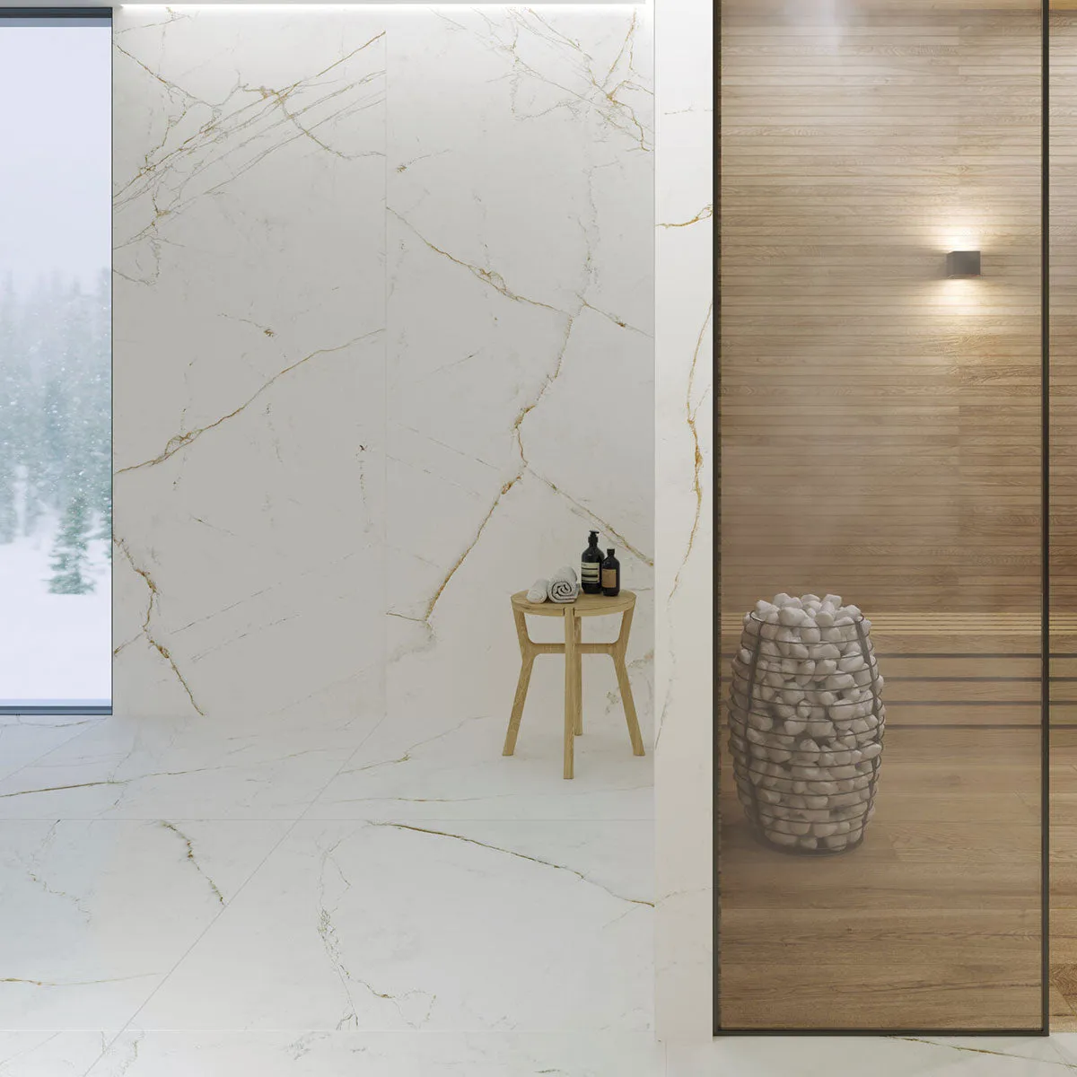 Dual White 4D Textured Marble Effect Porcelain Tile 100x100cm Matt
