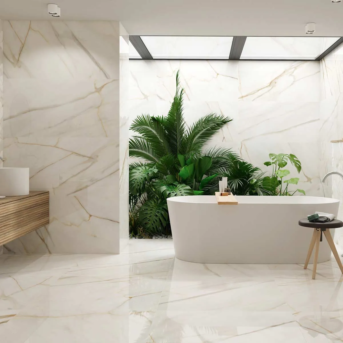 Dura Viena Gold Marble Effect Porcelain Tile 90x90cm Gloss