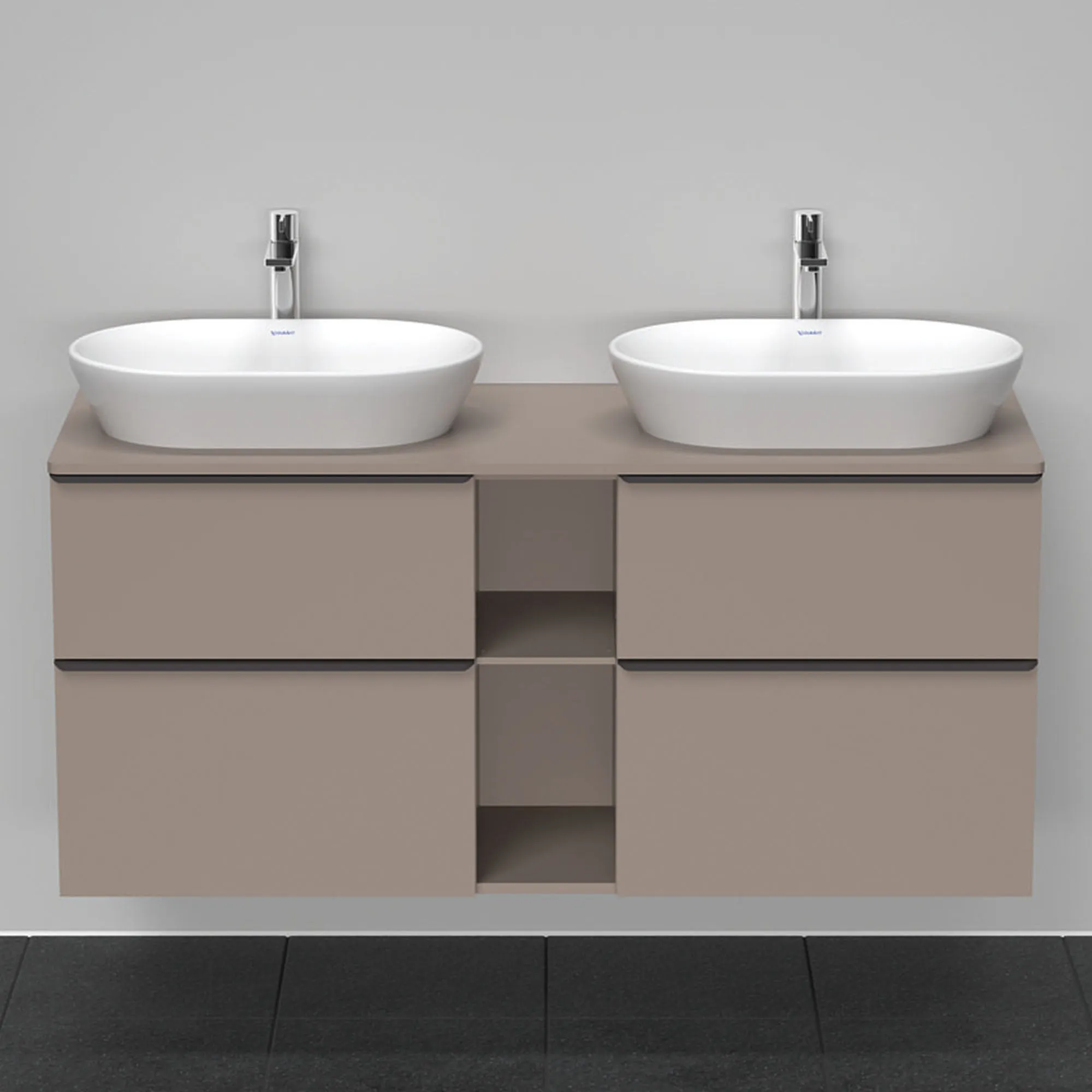 Duravit D-Neo 1400 Wall Mounted 4-Drawer Double Vanity Unit With Worktop - Basalt
