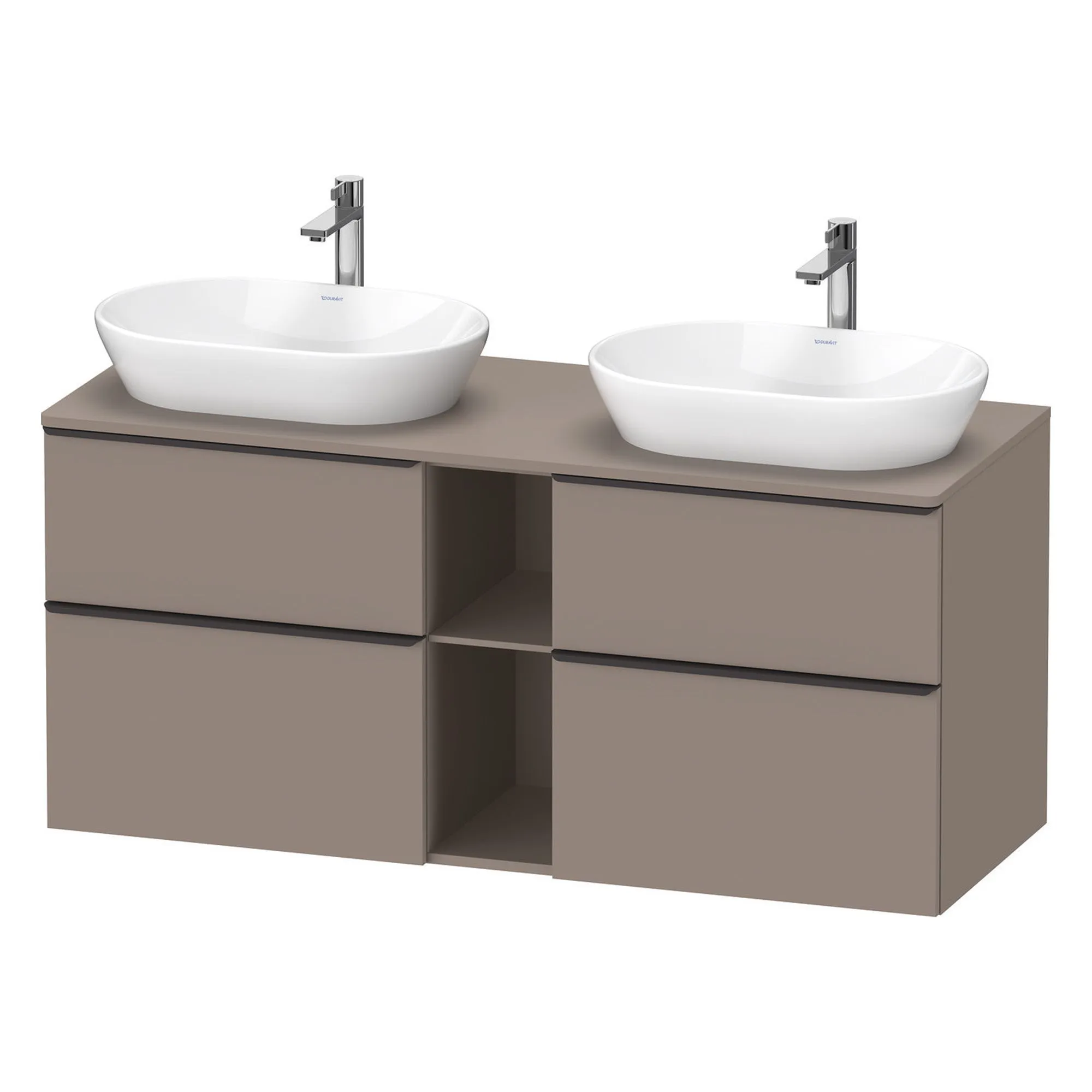 Duravit D-Neo 1400 Wall Mounted 4-Drawer Double Vanity Unit With Worktop - Basalt