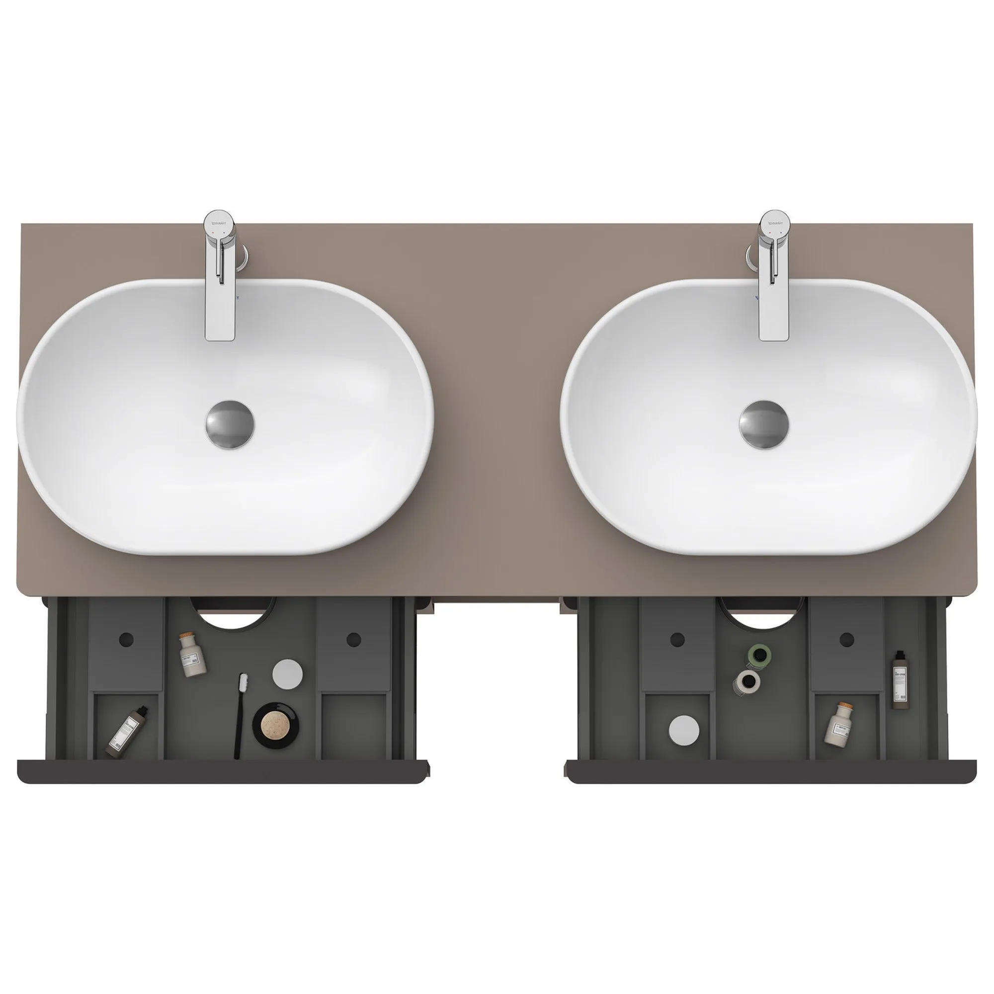 Duravit D-Neo 1400 Wall Mounted 4-Drawer Double Vanity Unit With Worktop - Basalt