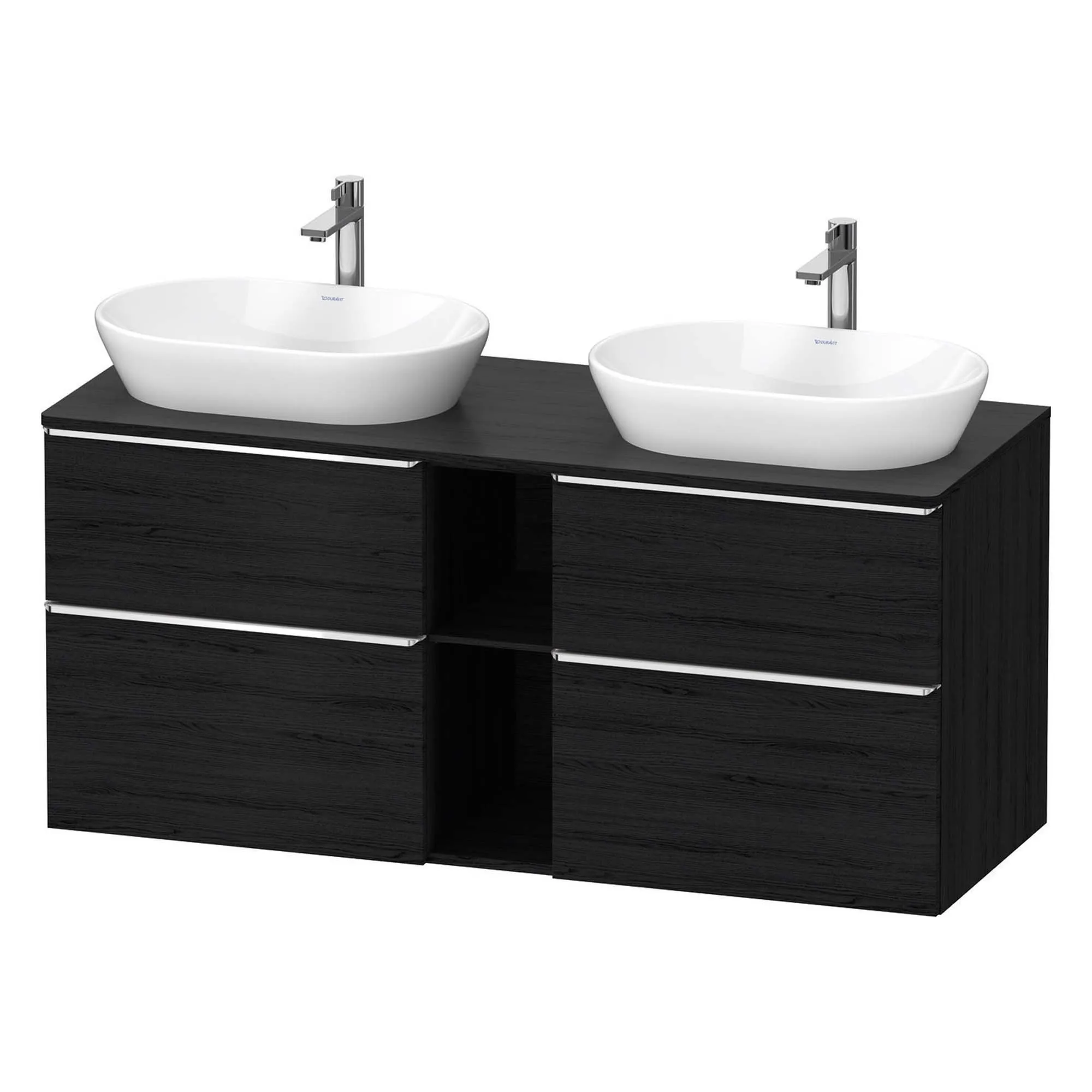 Duravit D-Neo 1400 Wall Mounted 4-Drawer Double Vanity Unit With Worktop - Black Oak