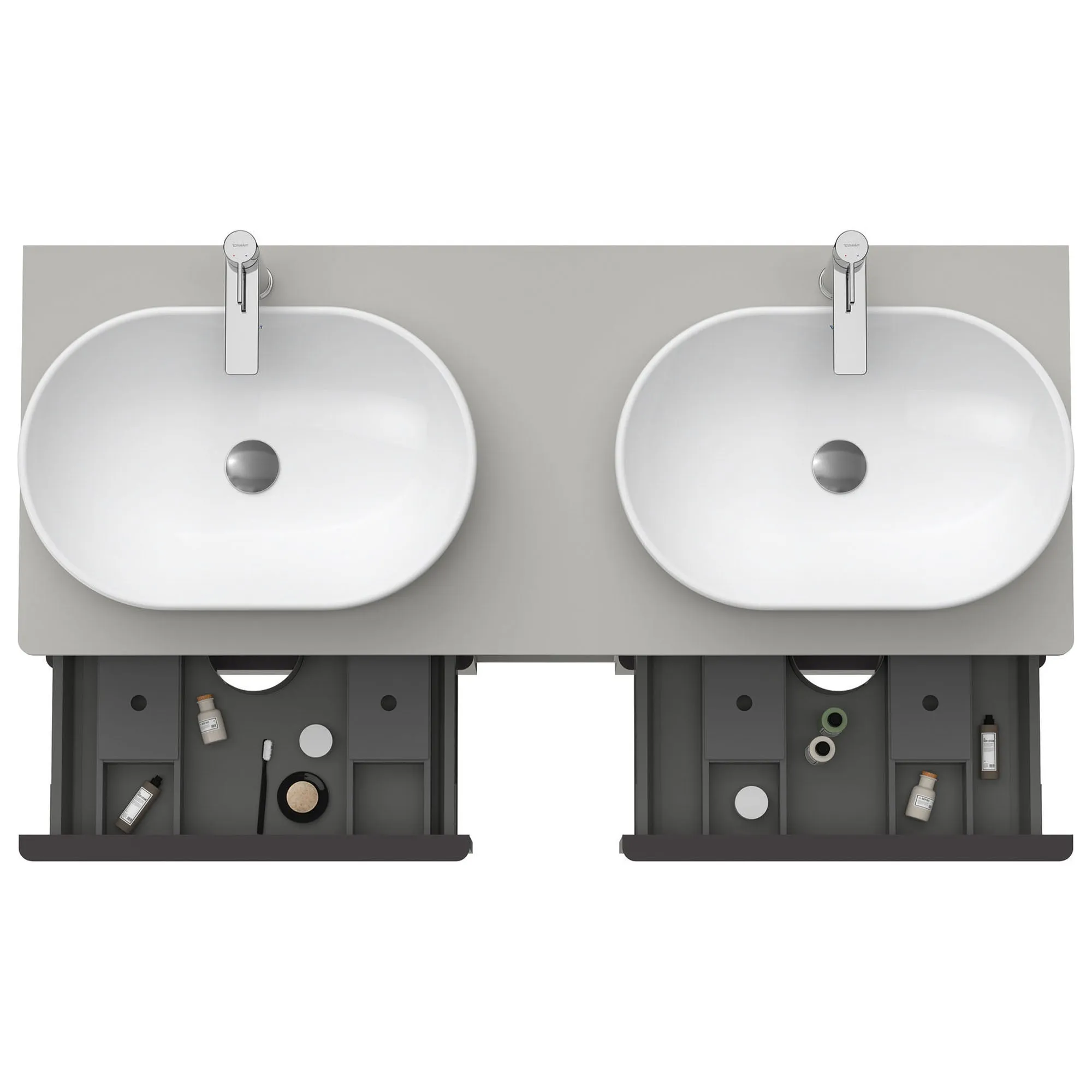 Duravit D-Neo 1400 Wall Mounted 4-Drawer Double Vanity Unit With Worktop - Concrete Grey