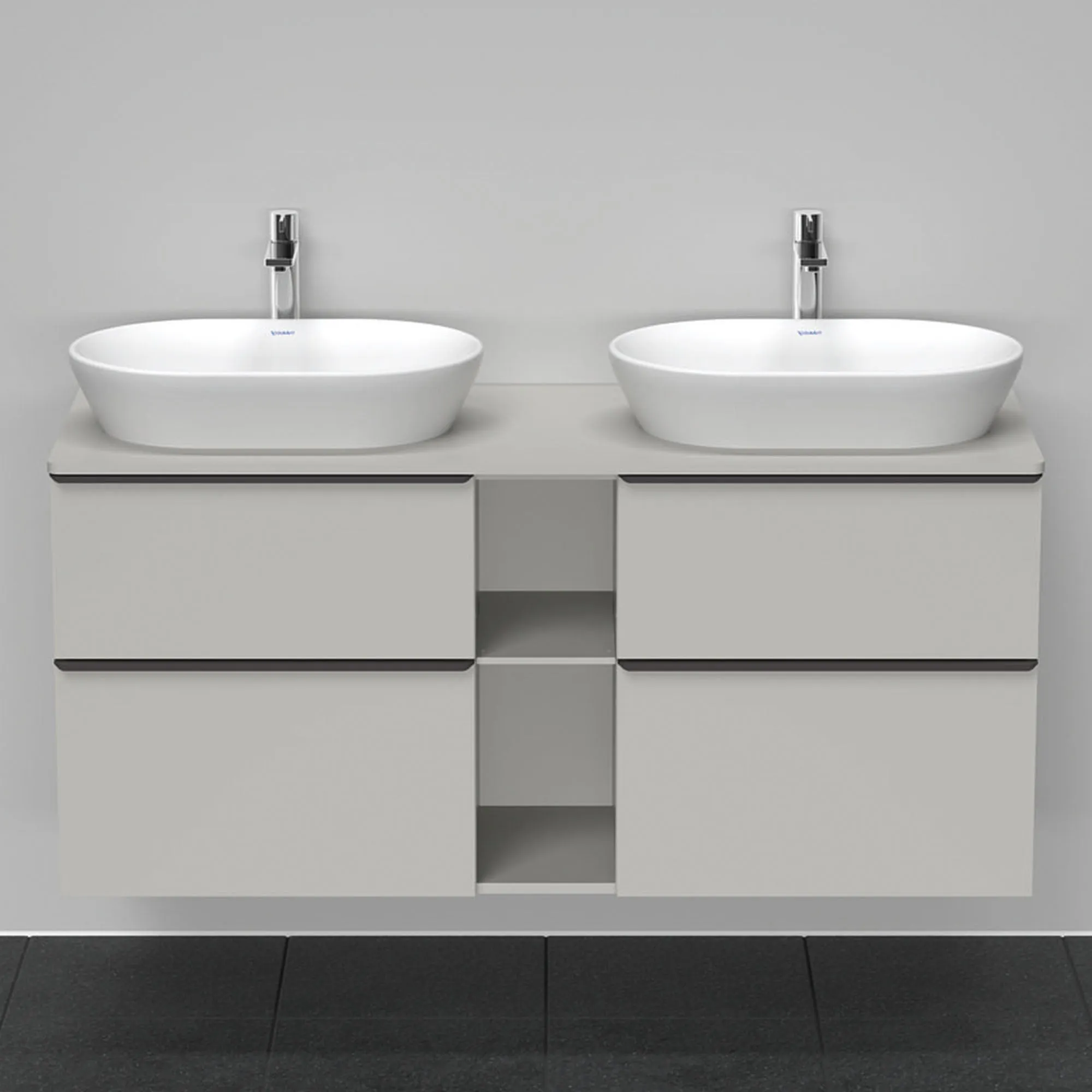 Duravit D-Neo 1400 Wall Mounted 4-Drawer Double Vanity Unit With Worktop - Concrete Grey