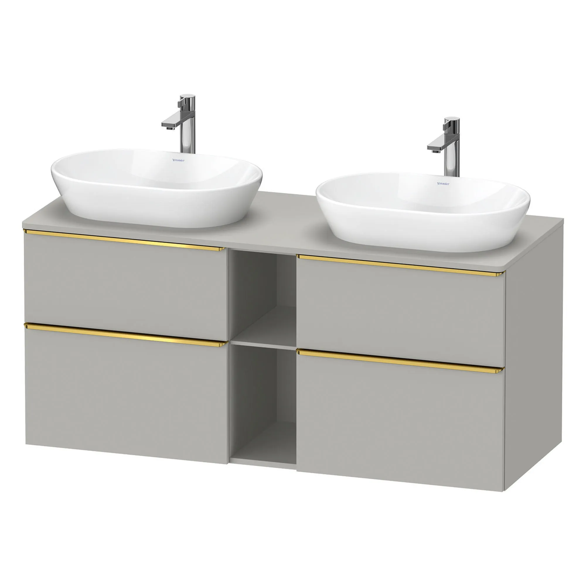 Duravit D-Neo 1400 Wall Mounted 4-Drawer Double Vanity Unit With Worktop - Concrete Grey