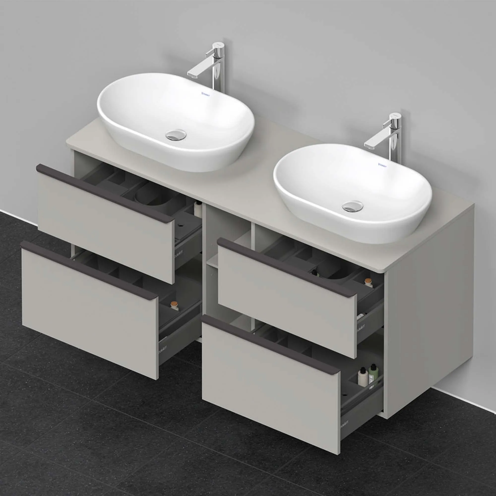 Duravit D-Neo 1400 Wall Mounted 4-Drawer Double Vanity Unit With Worktop - Concrete Grey