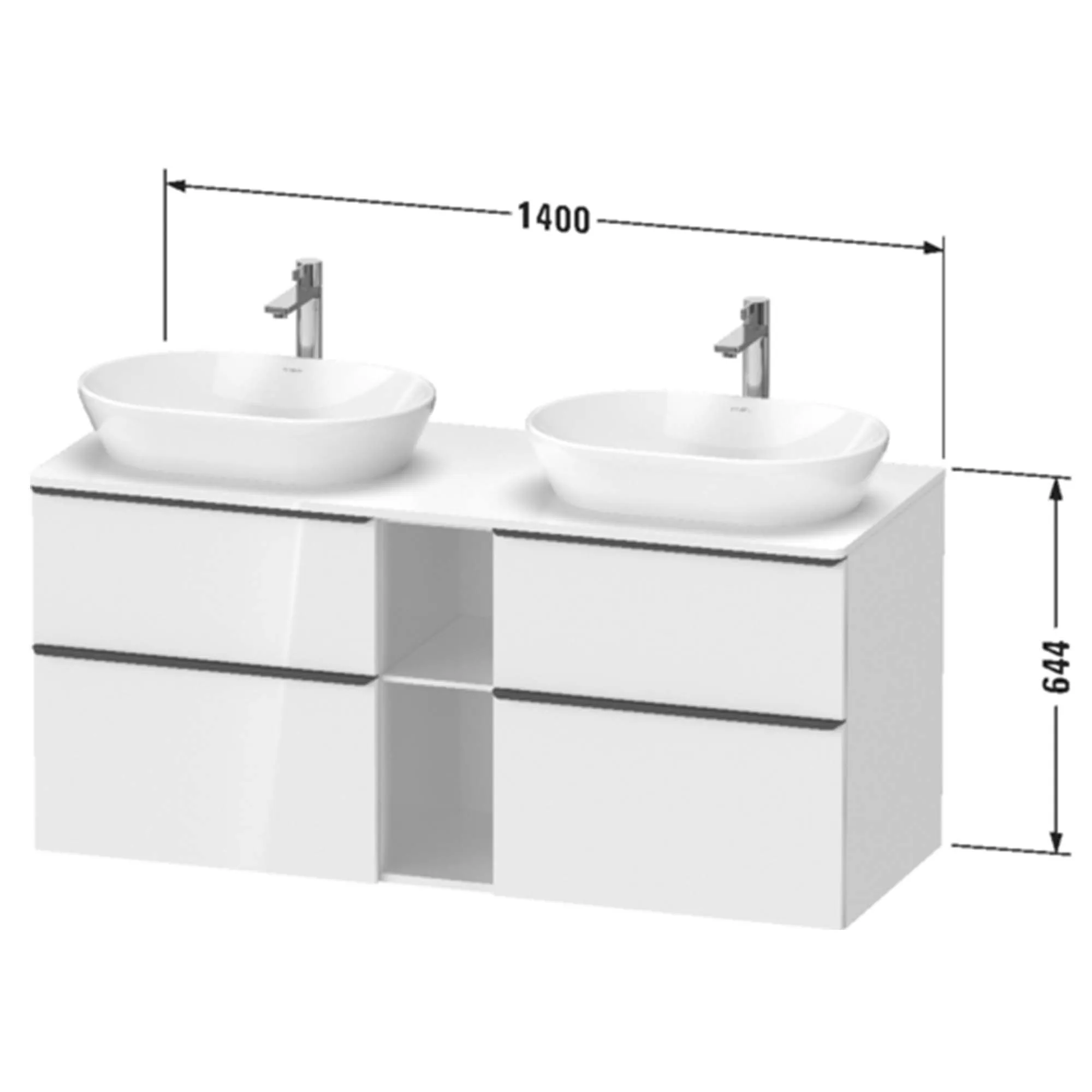 Duravit D-Neo 1400 Wall Mounted 4-Drawer Double Vanity Unit With Worktop - Concrete Grey