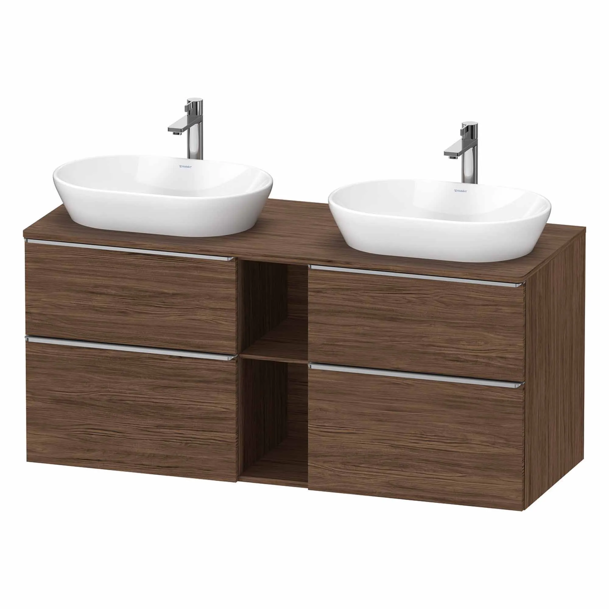 Duravit D-Neo 1400 Wall Mounted 4-Drawer Double Vanity Unit With Worktop - Dark Walnut