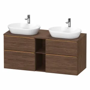 Duravit D-Neo 1400 Wall Mounted 4-Drawer Double Vanity Unit With Worktop - Dark Walnut