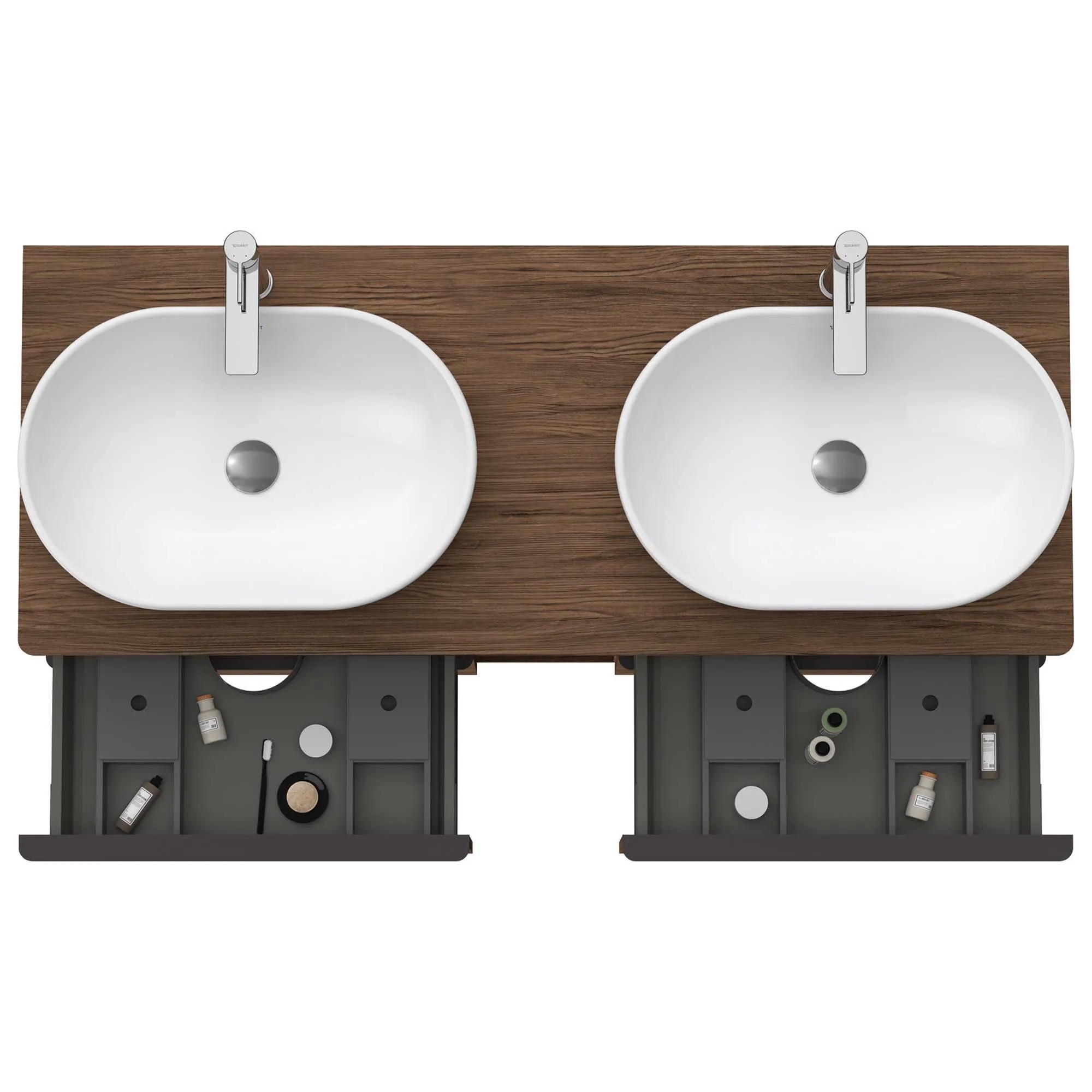 Duravit D-Neo 1400 Wall Mounted 4-Drawer Double Vanity Unit With Worktop - Dark Walnut