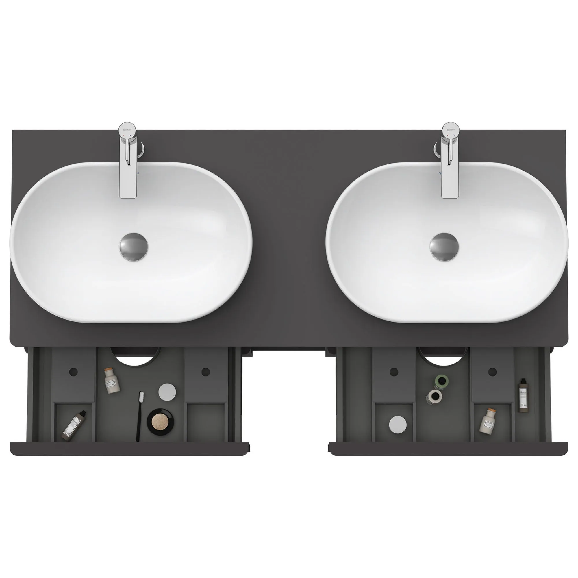 Duravit D-Neo 1400 Wall Mounted 4-Drawer Double Vanity Unit With Worktop - Matt Graphite