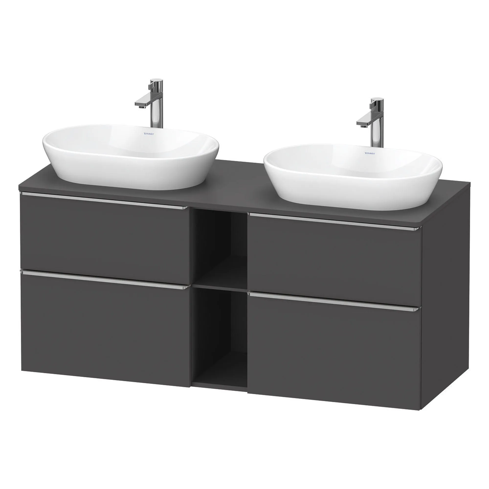 Duravit D-Neo 1400 Wall Mounted 4-Drawer Double Vanity Unit With Worktop - Matt Graphite