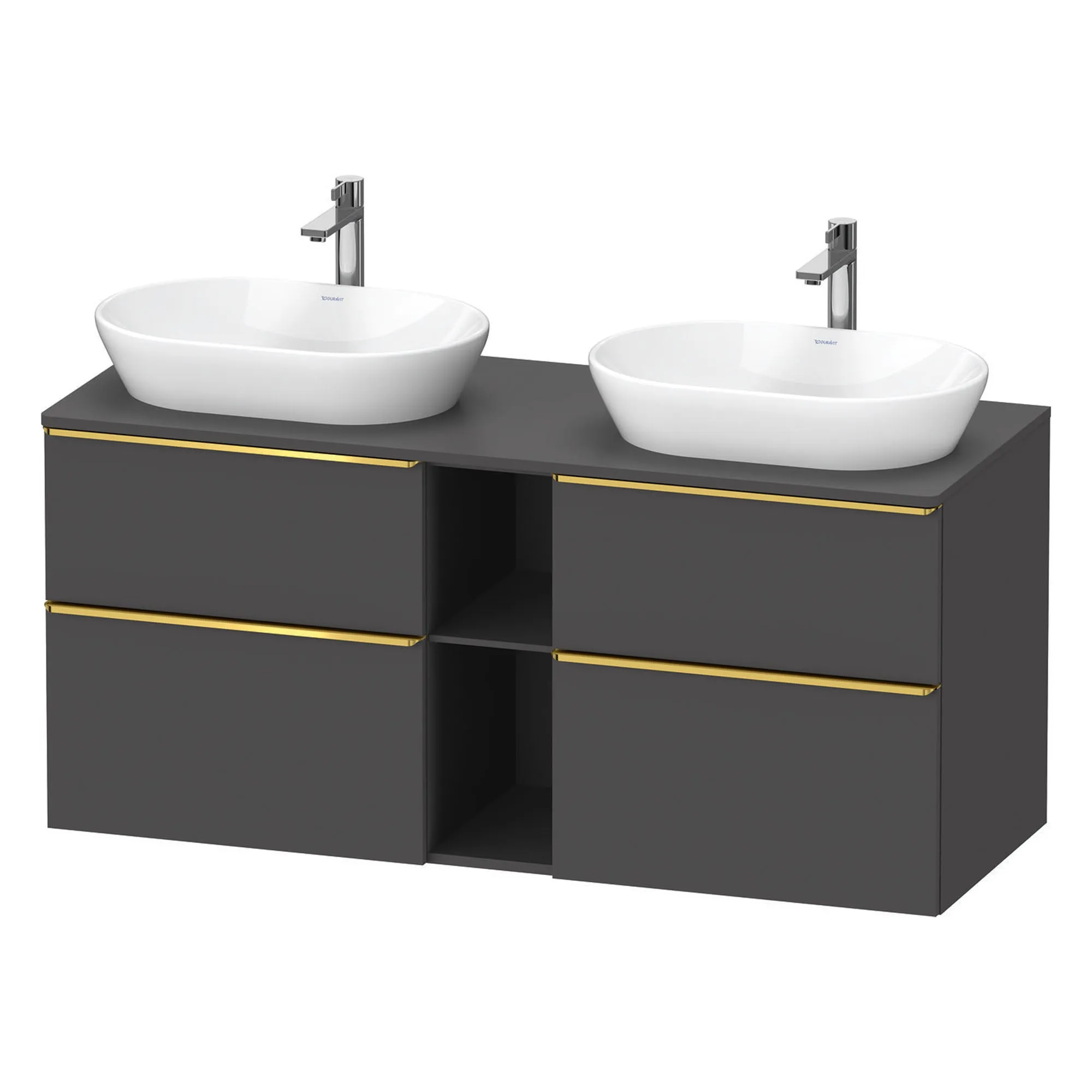 Duravit D-Neo 1400 Wall Mounted 4-Drawer Double Vanity Unit With Worktop - Matt Graphite