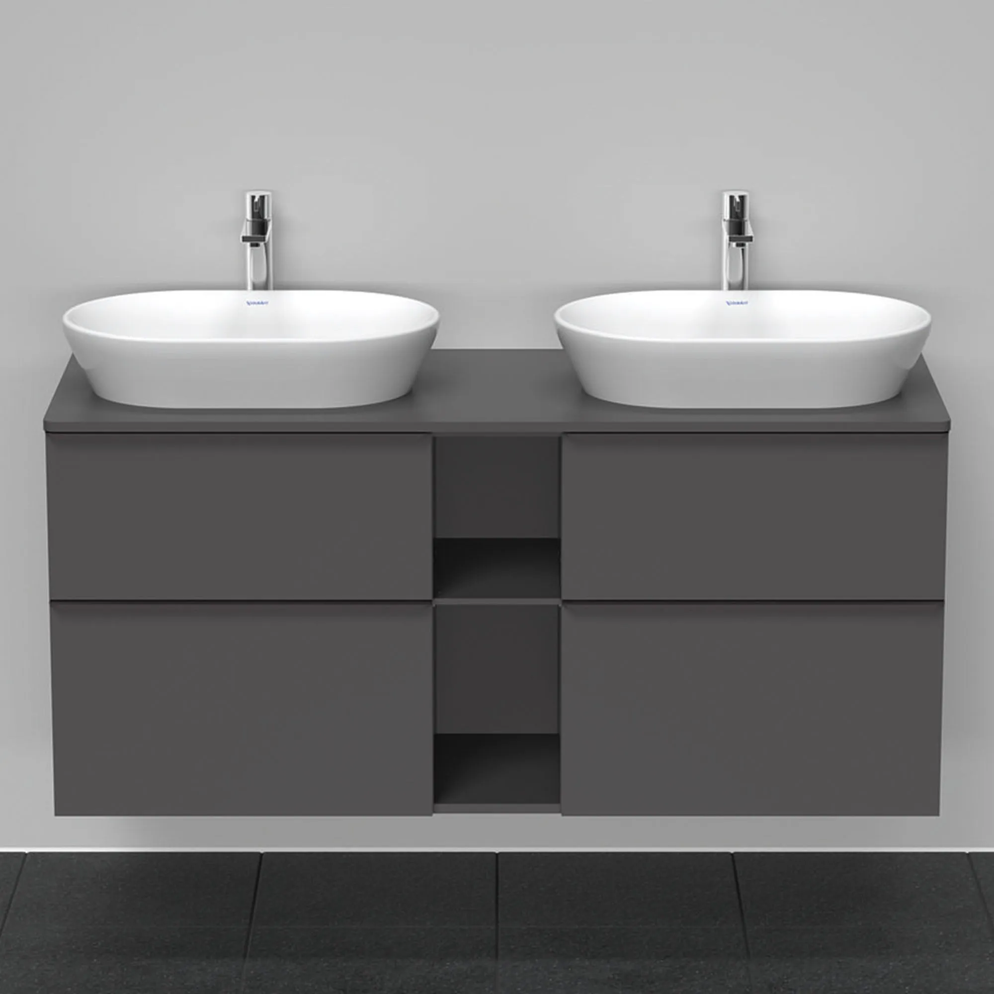 Duravit D-Neo 1400 Wall Mounted 4-Drawer Double Vanity Unit With Worktop - Matt Graphite