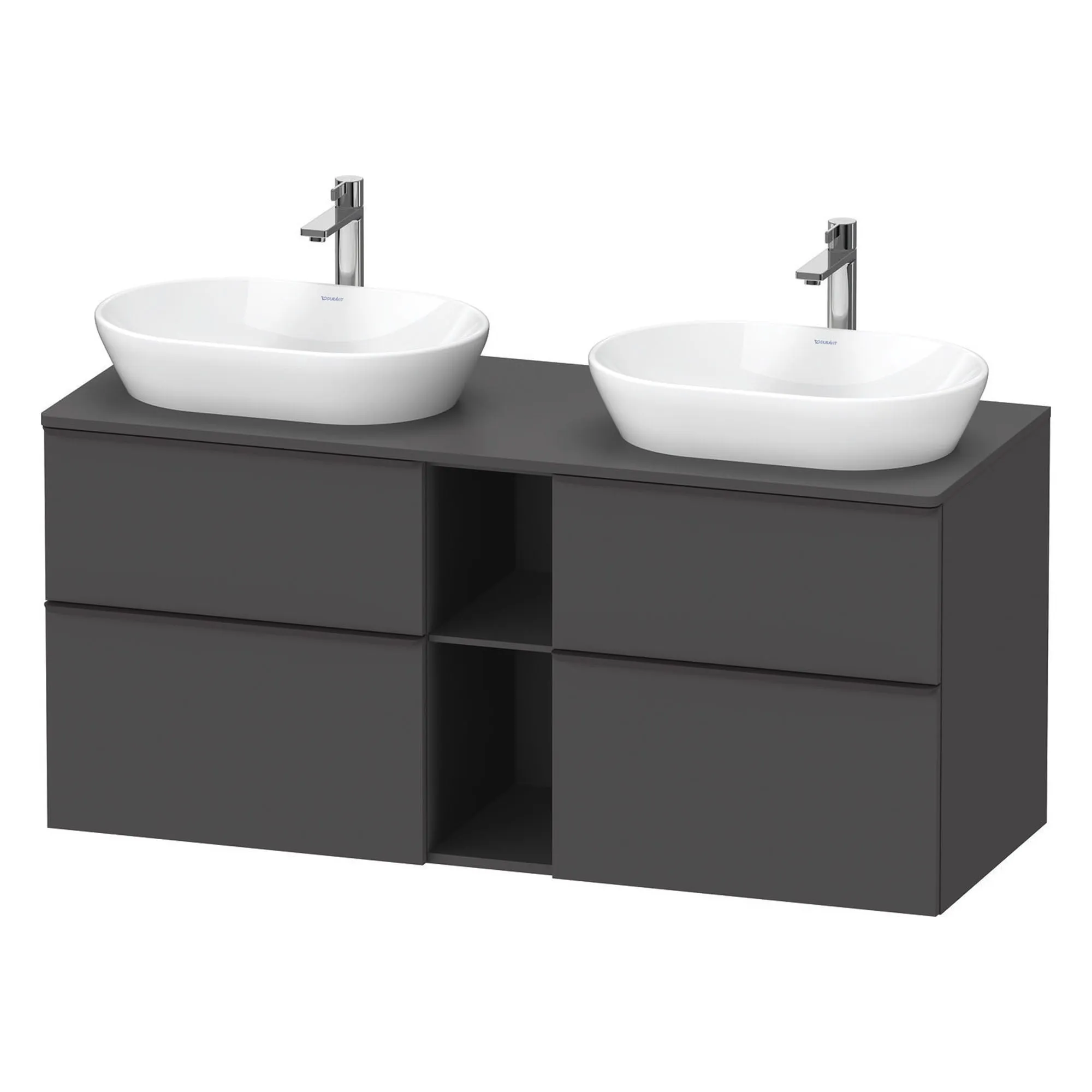 Duravit D-Neo 1400 Wall Mounted 4-Drawer Double Vanity Unit With Worktop - Matt Graphite