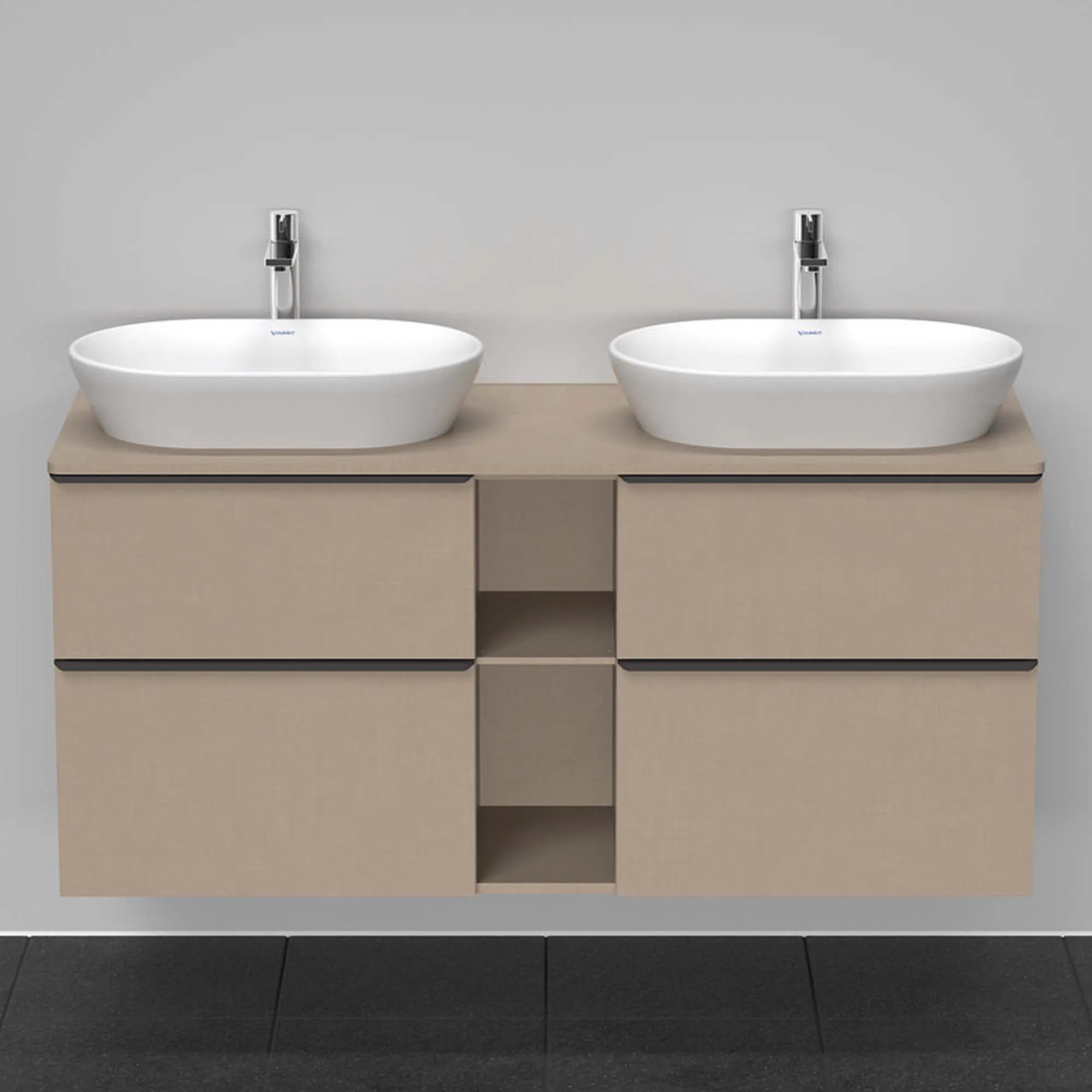 Duravit D-Neo 1400 Wall Mounted 4-Drawer Double Vanity Unit With Worktop - Matt Linen