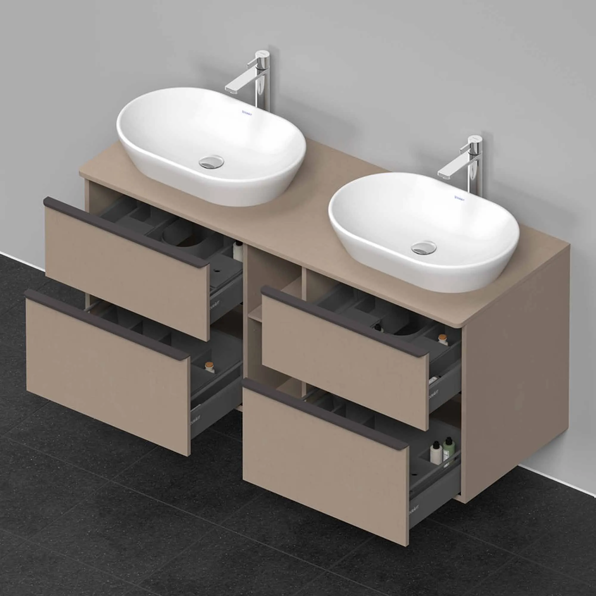 Duravit D-Neo 1400 Wall Mounted 4-Drawer Double Vanity Unit With Worktop - Matt Linen