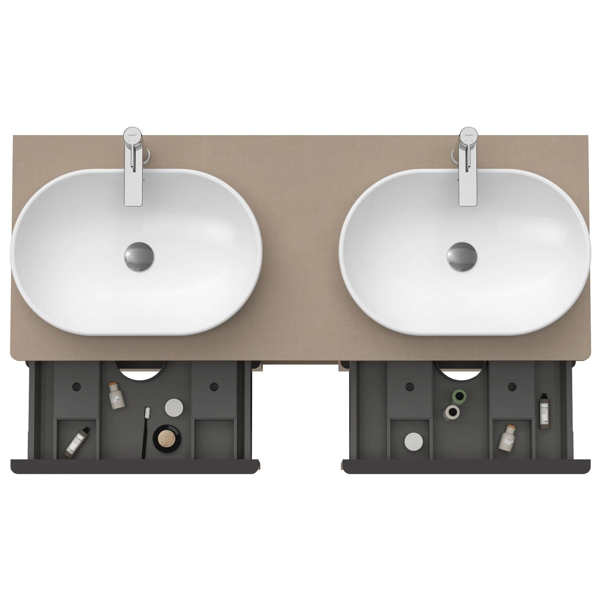 Duravit D-Neo 1400 Wall Mounted 4-Drawer Double Vanity Unit With Worktop - Matt Linen