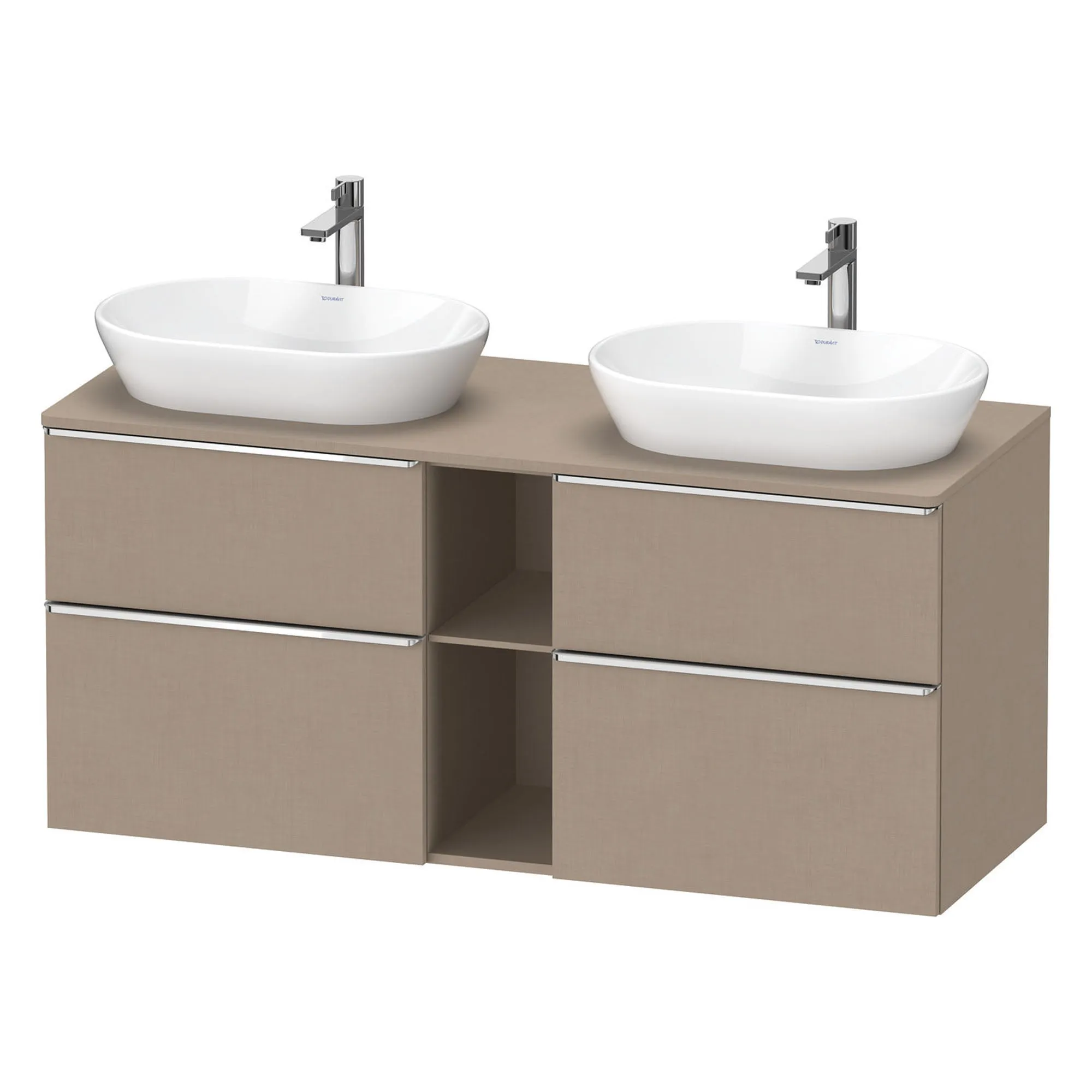 Duravit D-Neo 1400 Wall Mounted 4-Drawer Double Vanity Unit With Worktop - Matt Linen