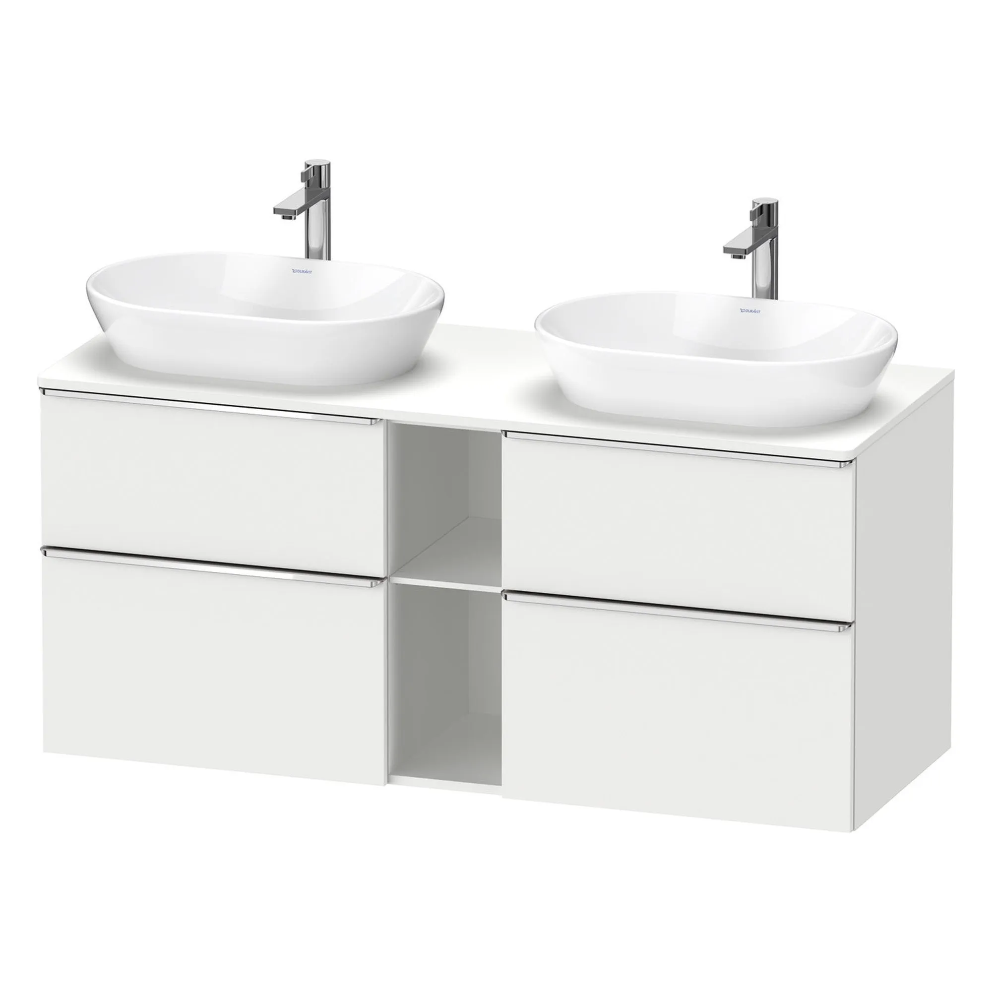 Duravit D-Neo 1400 Wall Mounted 4-Drawer Double Vanity Unit With Worktop - Matt White