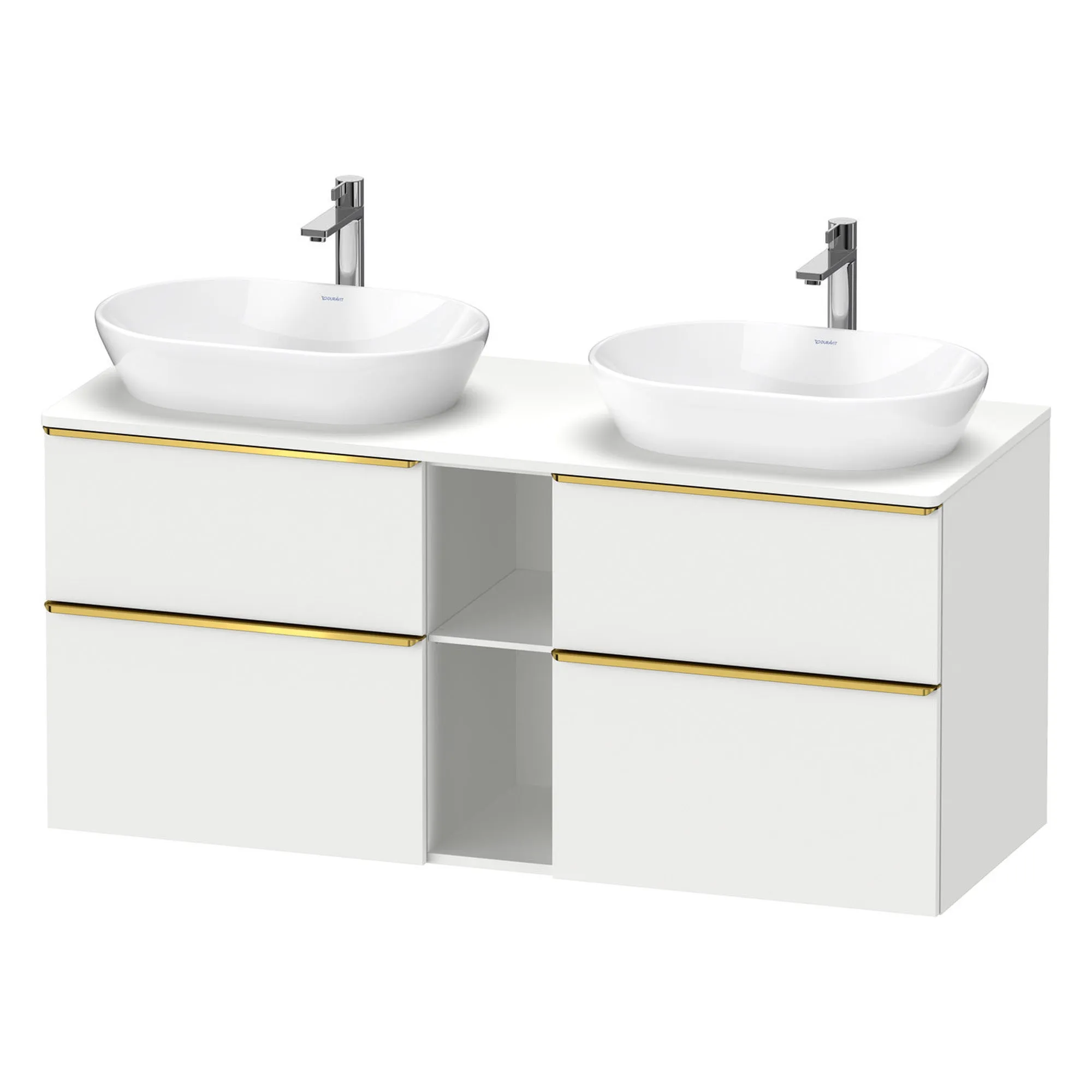 Duravit D-Neo 1400 Wall Mounted 4-Drawer Double Vanity Unit With Worktop - Matt White