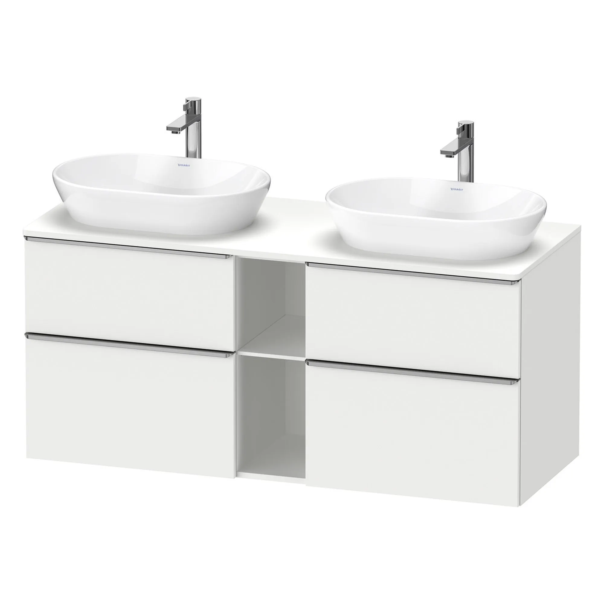 Duravit D-Neo 1400 Wall Mounted 4-Drawer Double Vanity Unit With Worktop - Matt White