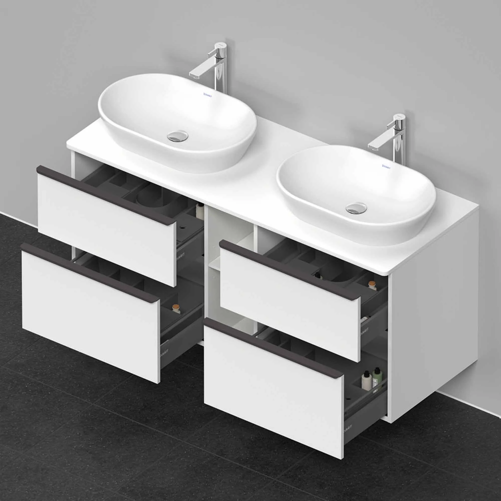 Duravit D-Neo 1400 Wall Mounted 4-Drawer Double Vanity Unit With Worktop - Matt White