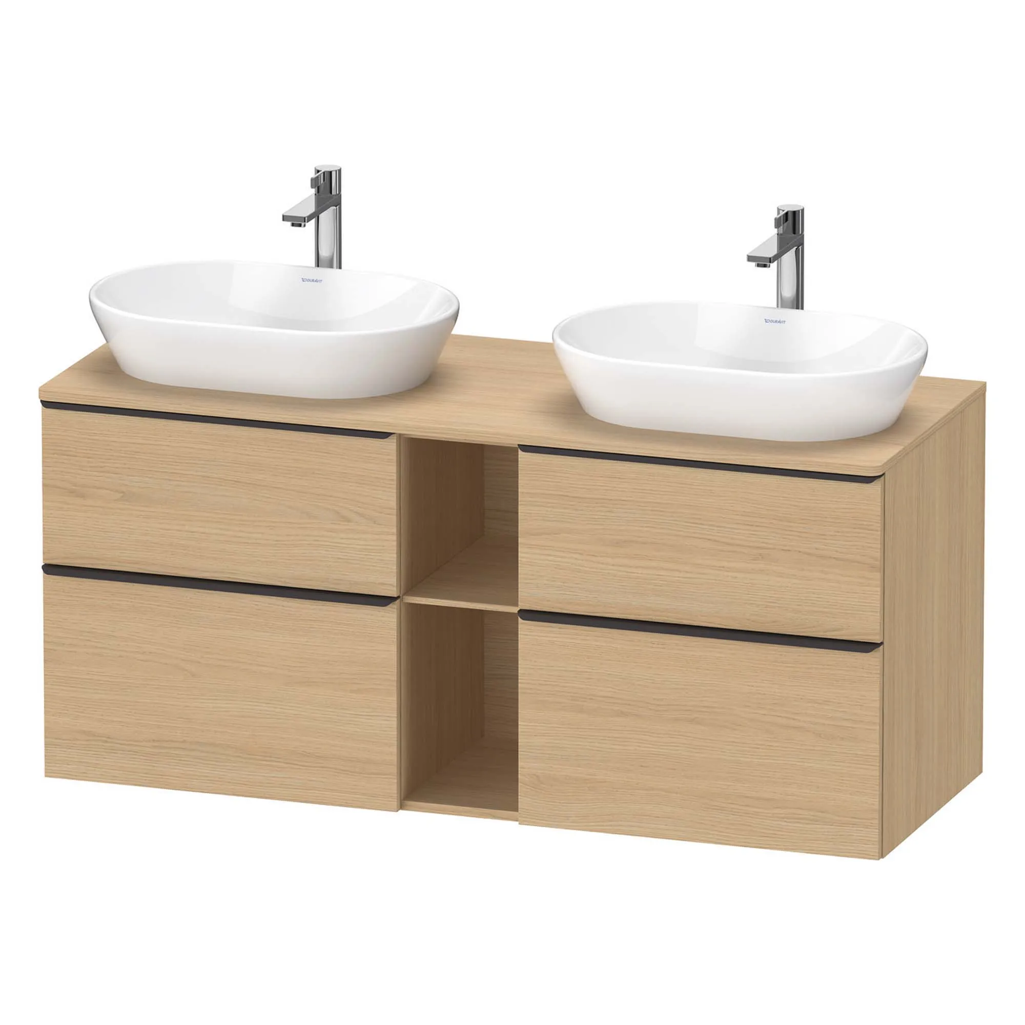 Duravit D-Neo 1400 Wall Mounted 4-Drawer Double Vanity Unit With Worktop - Natural Oak