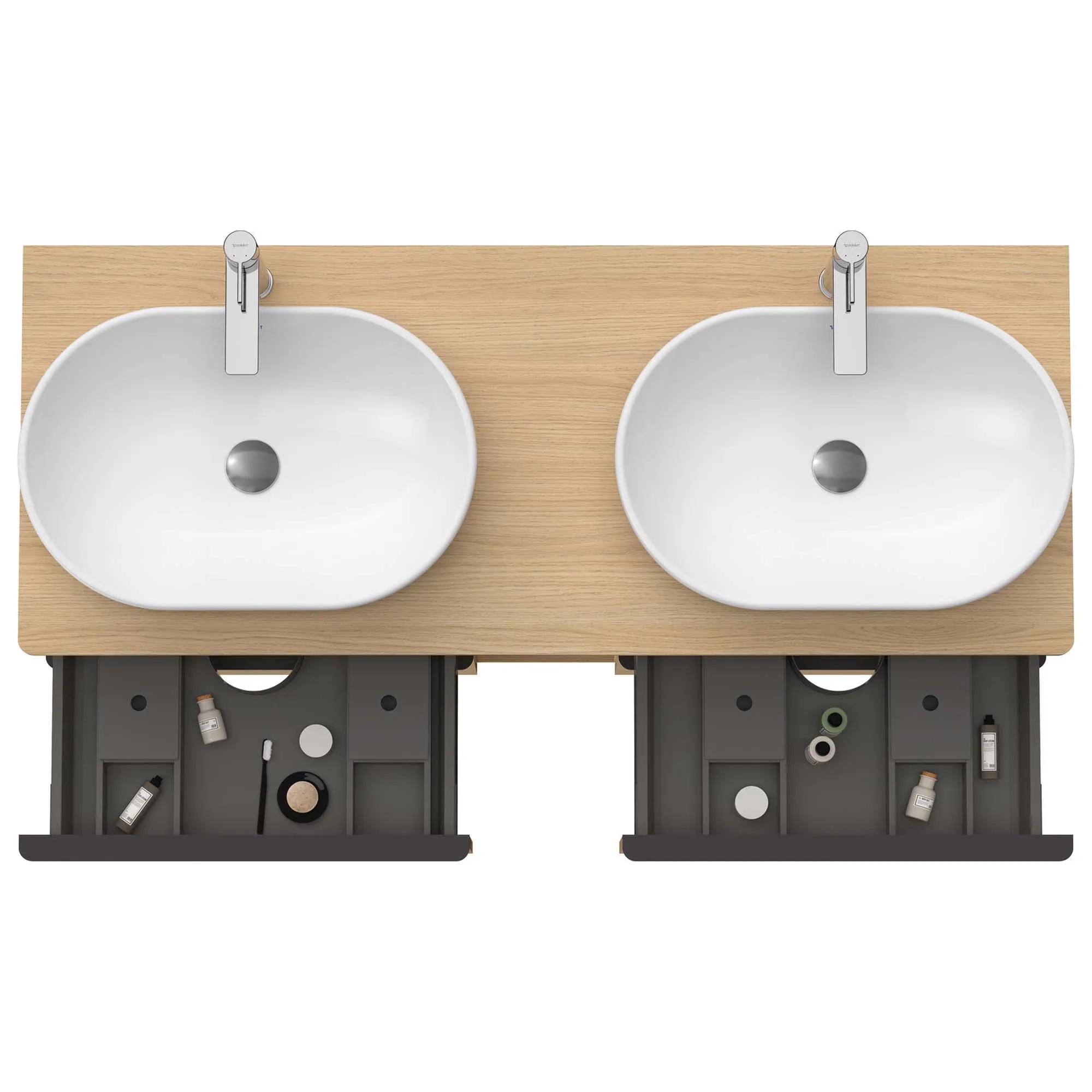 Duravit D-Neo 1400 Wall Mounted 4-Drawer Double Vanity Unit With Worktop - Natural Oak