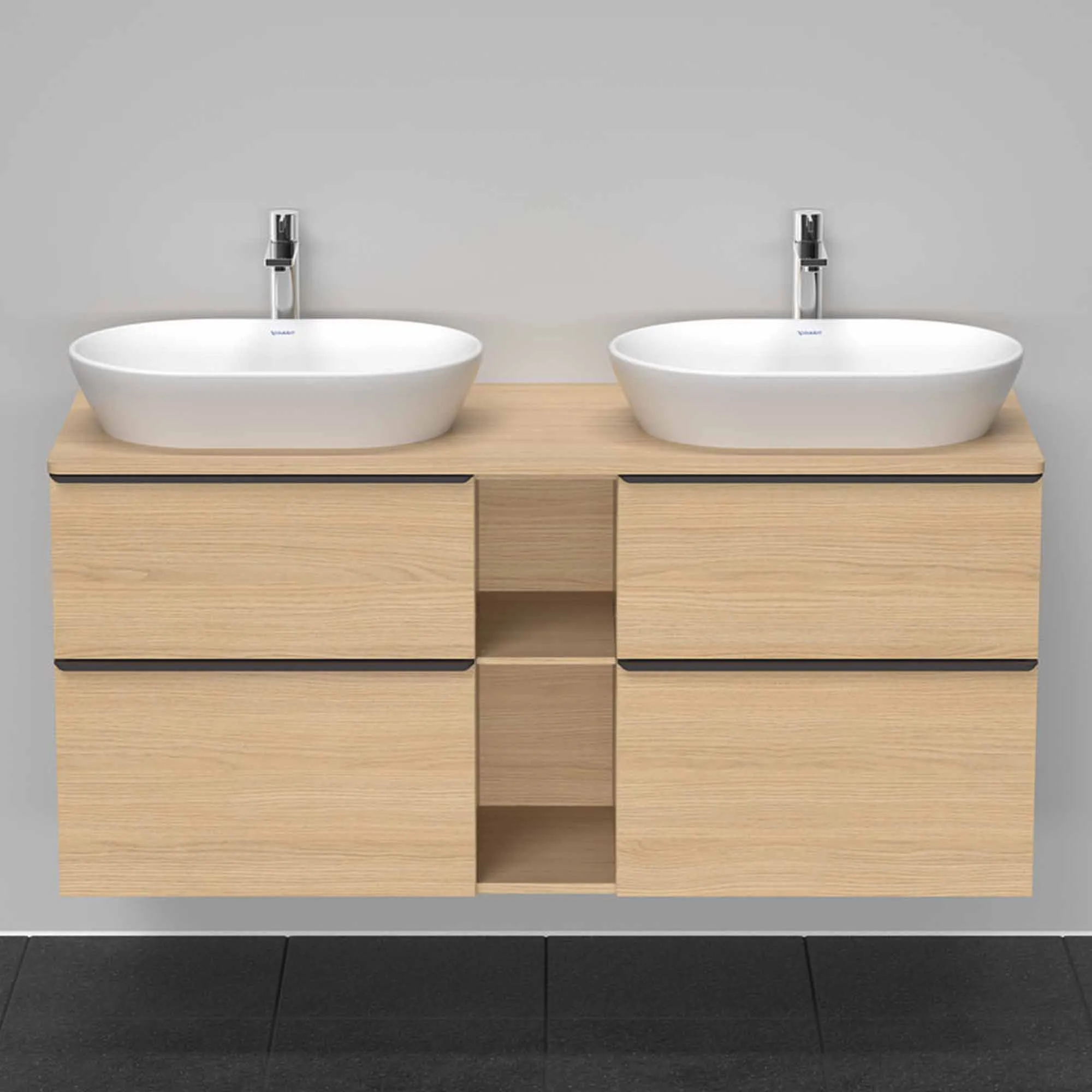 Duravit D-Neo 1400 Wall Mounted 4-Drawer Double Vanity Unit With Worktop - Natural Oak