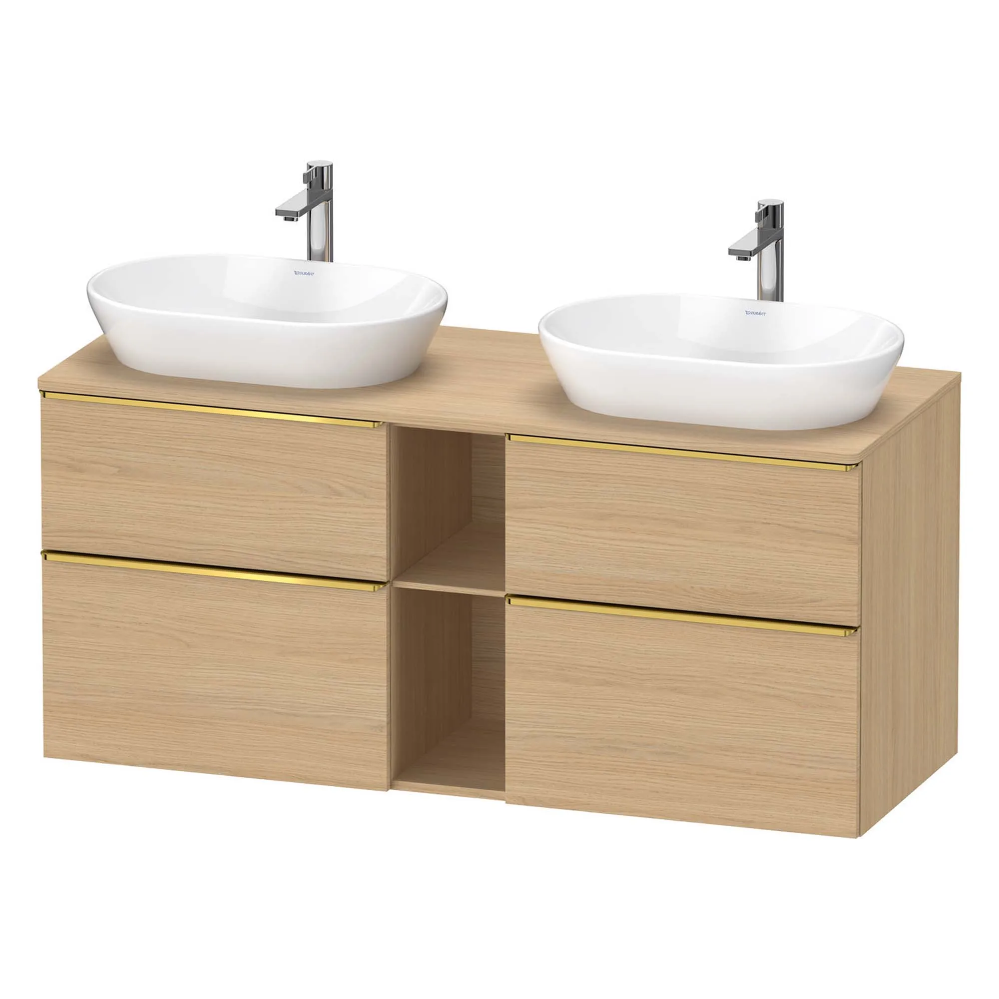 Duravit D-Neo 1400 Wall Mounted 4-Drawer Double Vanity Unit With Worktop - Natural Oak