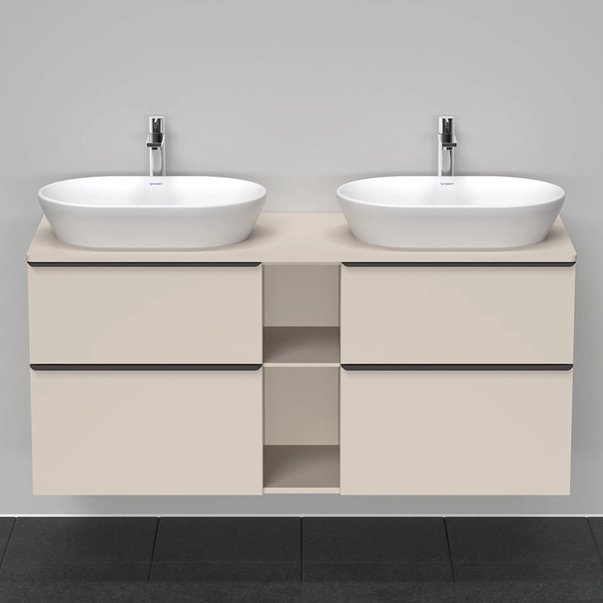 Duravit D-Neo 1400 Wall Mounted 4-Drawer Double Vanity Unit With Worktop - Taupe
