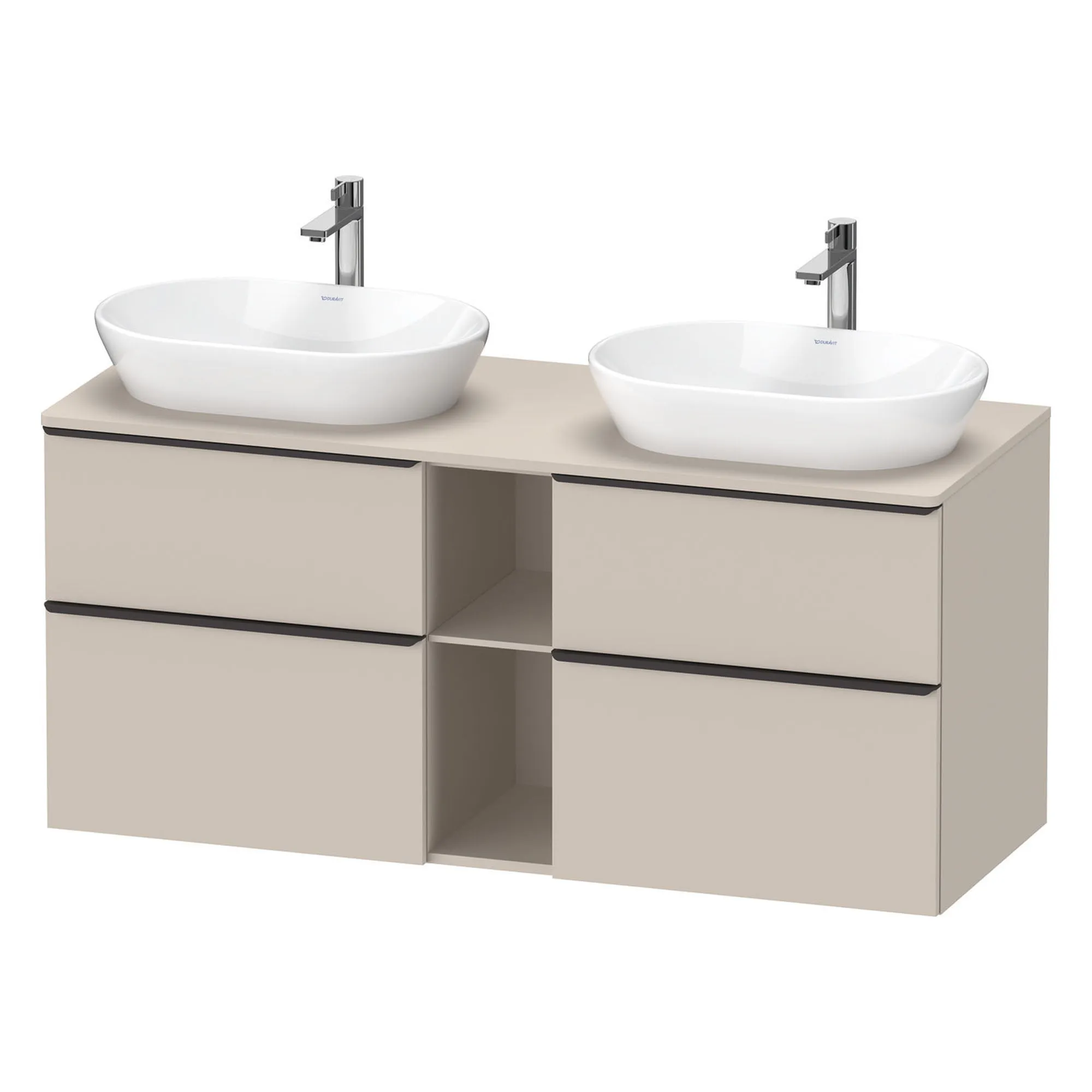 Duravit D-Neo 1400 Wall Mounted 4-Drawer Double Vanity Unit With Worktop - Taupe