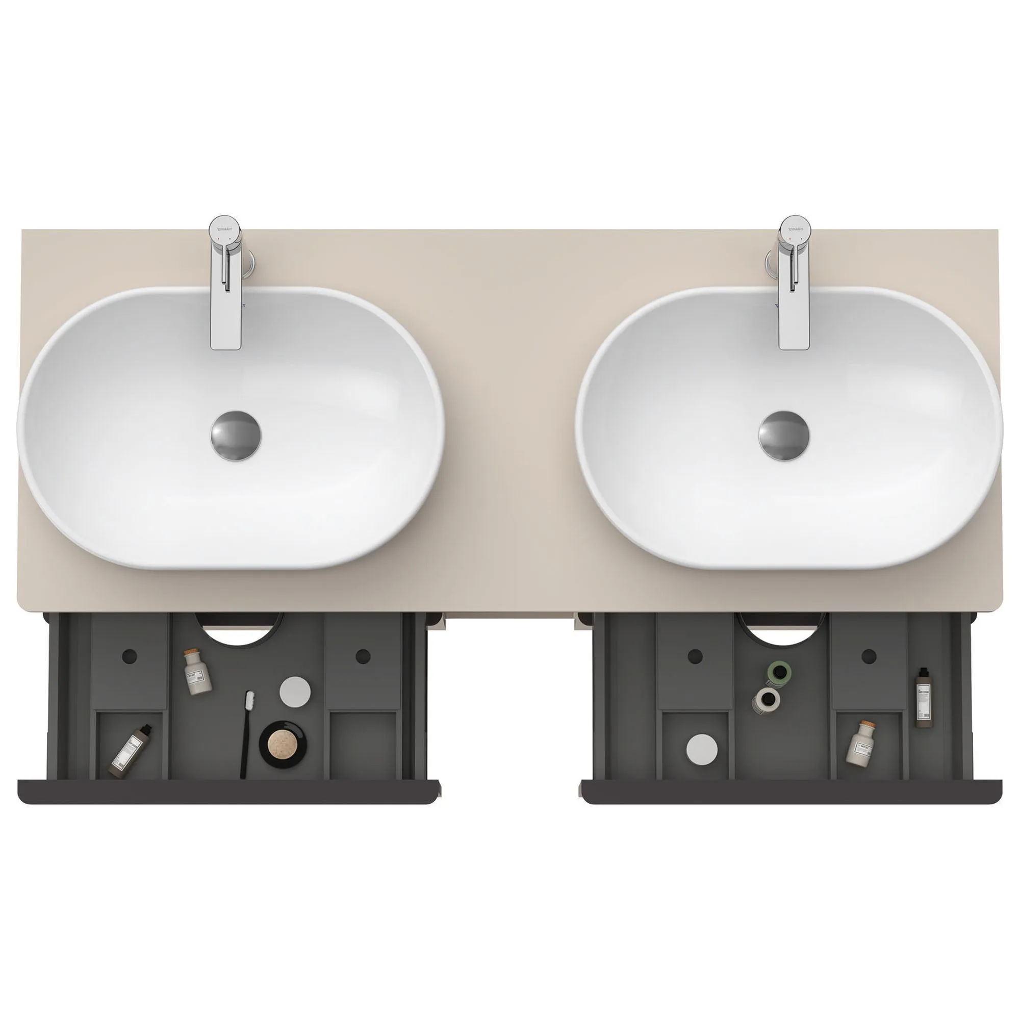 Duravit D-Neo 1400 Wall Mounted 4-Drawer Double Vanity Unit With Worktop - Taupe