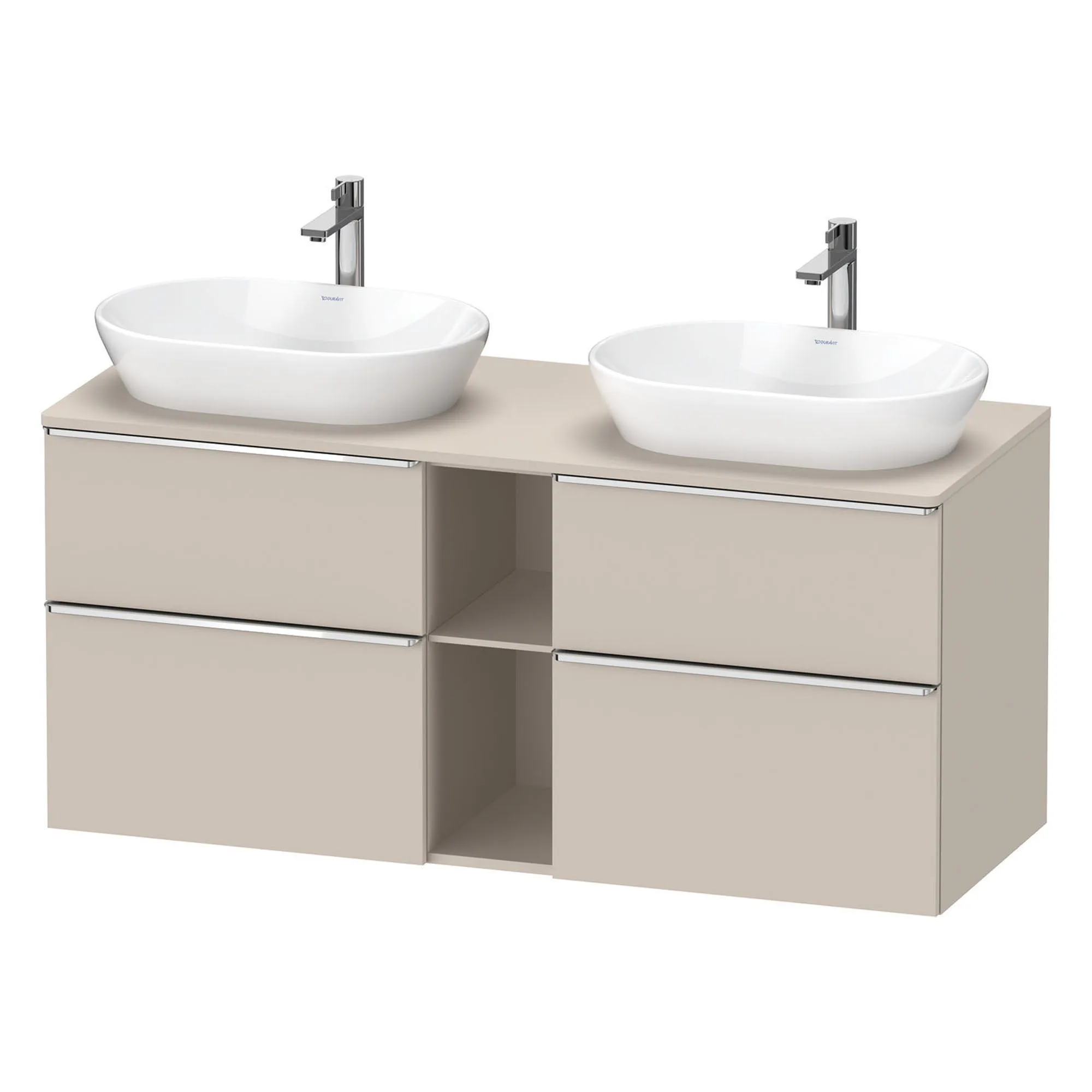 Duravit D-Neo 1400 Wall Mounted 4-Drawer Double Vanity Unit With Worktop - Taupe
