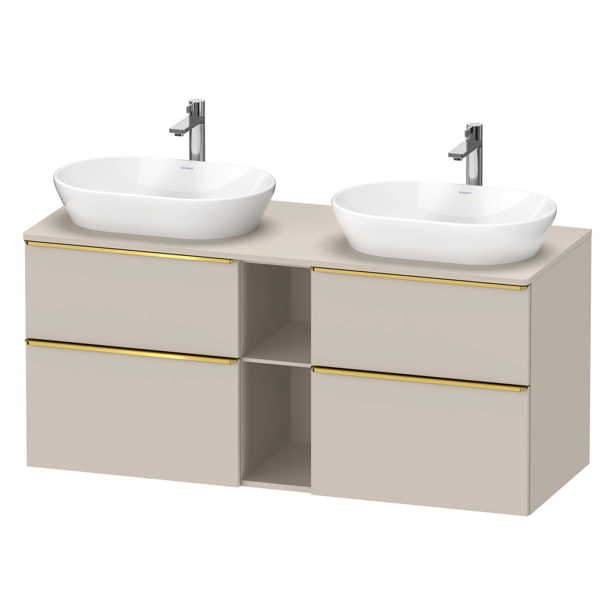 Duravit D-Neo 1400 Wall Mounted 4-Drawer Double Vanity Unit With Worktop - Taupe