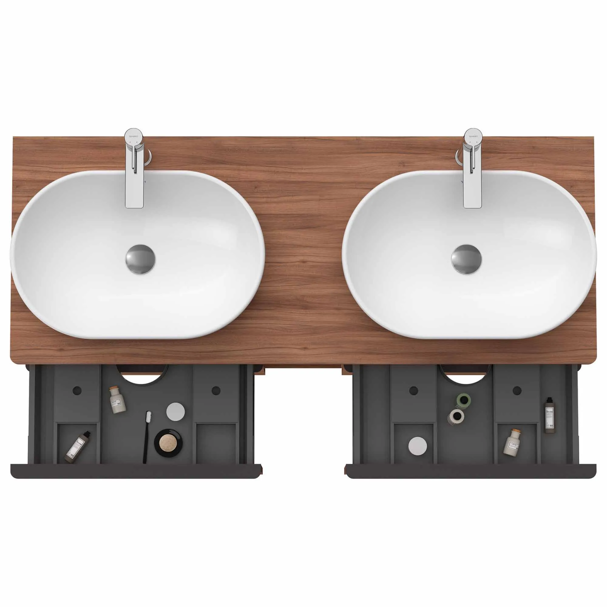 Duravit D-Neo 1400 Wall Mounted 4-Drawer Double Vanity Unit With Worktop - Walnut